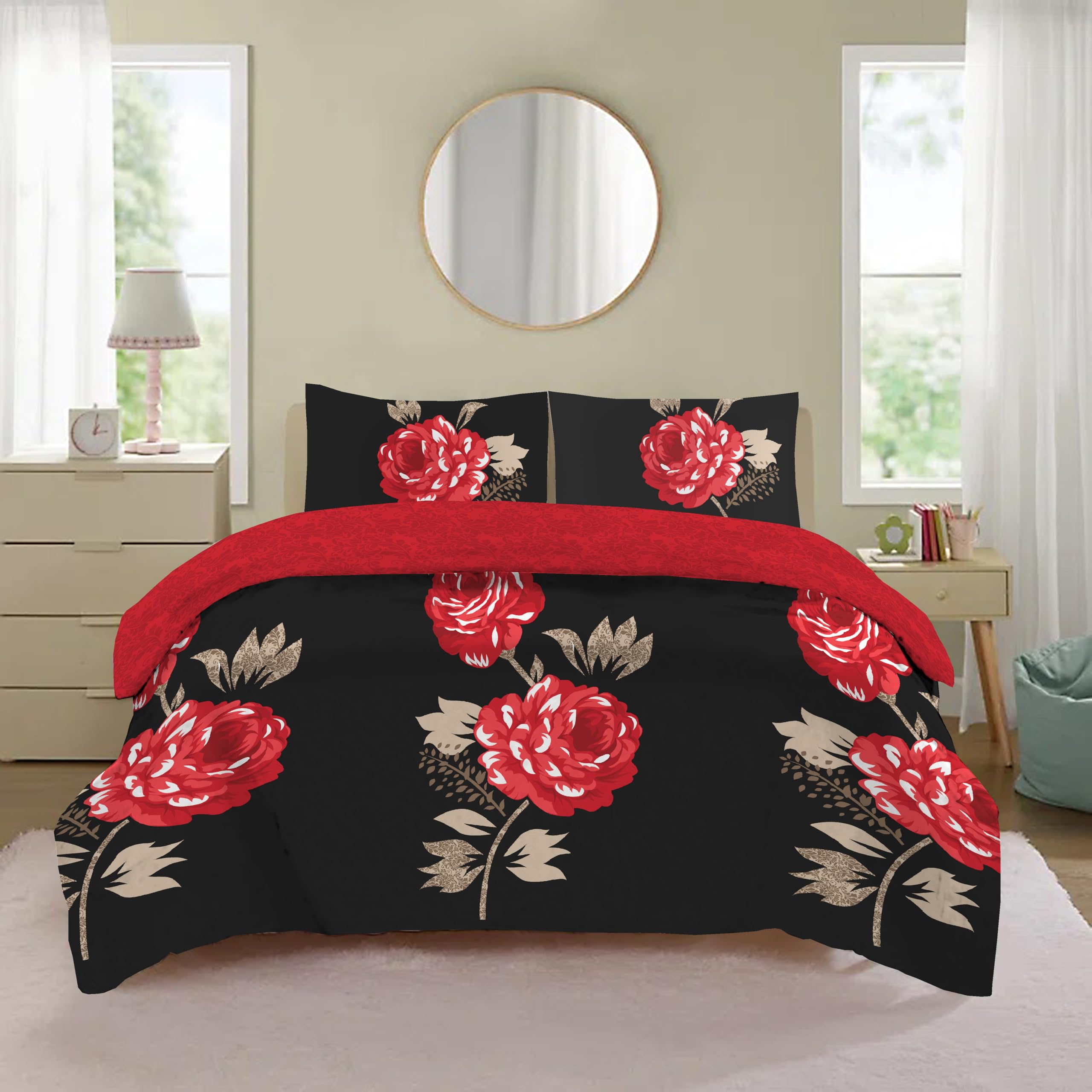 CHARKHAH Floral Duvet Cover Set Double – Polycotton Bedding Set with Fitted Sheet, 2 Pillowcases & Button Closure – Easy Care Fitted Sheet Quilt Cover Set — image 1