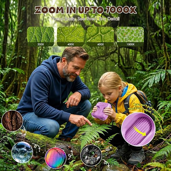 ARNSSIEN Microscopio y Telescopio 2 en 1, Portatil Microscopio para Niños con aumento 1000x, foto y video 1080P, kit científico STEM, regalo educativo y de cumpleaños para niños y niñas de 3 a 12 años - 3