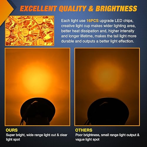 Miniatura 5 de Nilight 2 luces traseras LED redondas ámbar rojo de 4 pulgadas, 16 luces LED con ojales de montaje empotrado IP67, impermeable, señal de frenado,