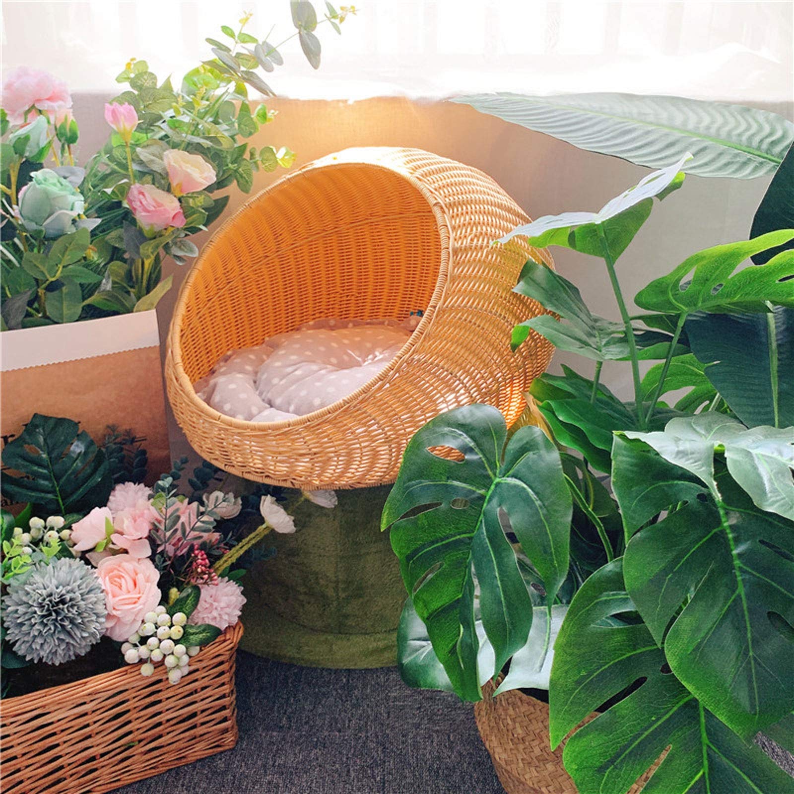 Hunde und Katzen Pet Pad Rattan-runder Bett für Katzen oder kleines Hundekorb Haustierhaus, Früchte und dekorative Sammlungen in Küchen und Wohnbereiche. Haustierbett