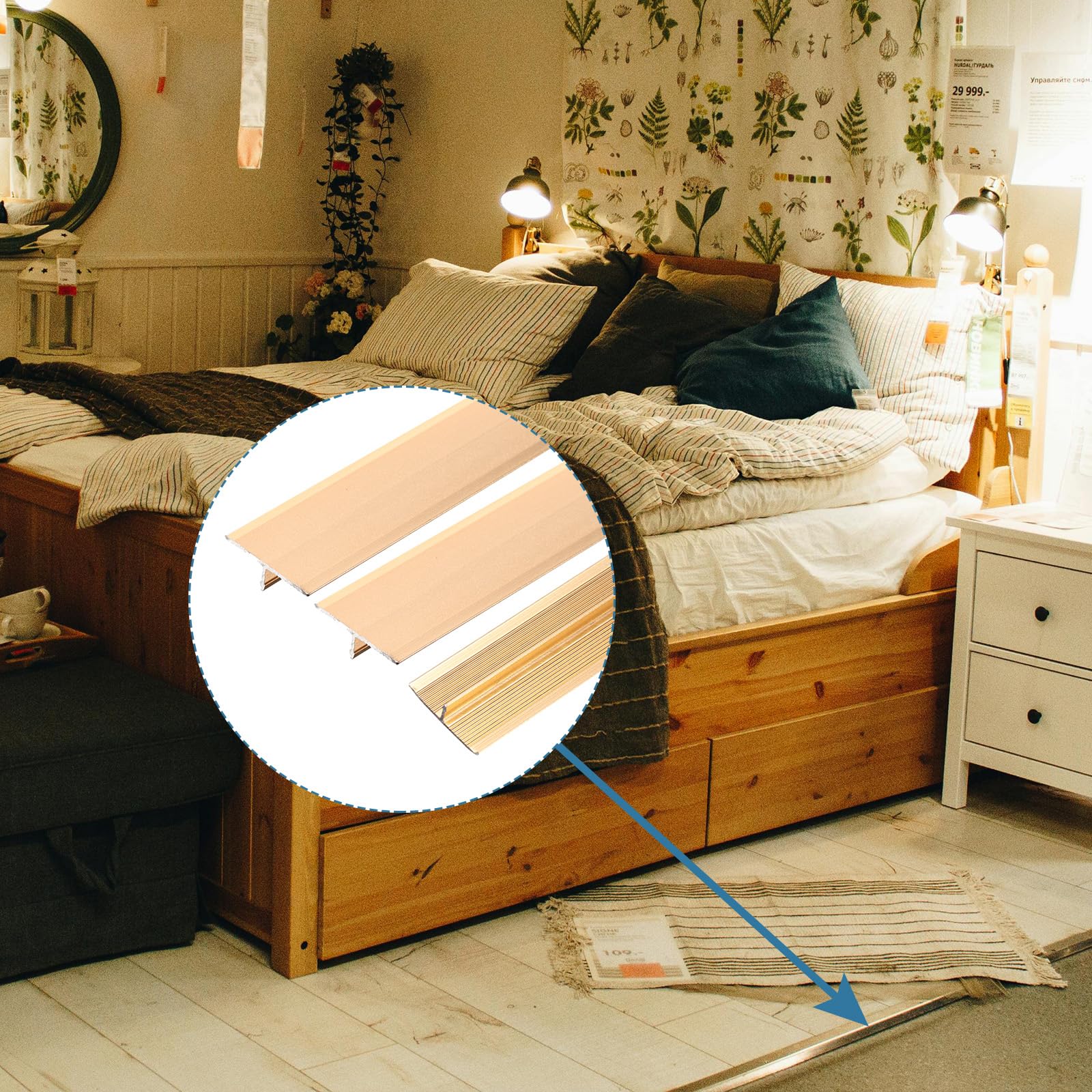 QUARKZMAN 3 Pz Moldura Transición Para Suelo Aluminio En Forma T, 0.8"x3 Pies Moldura Transición Para Puertas, Suelo Laminado, Unión Huecos Entre Tablillas Suelo Laminado, Color Dorado