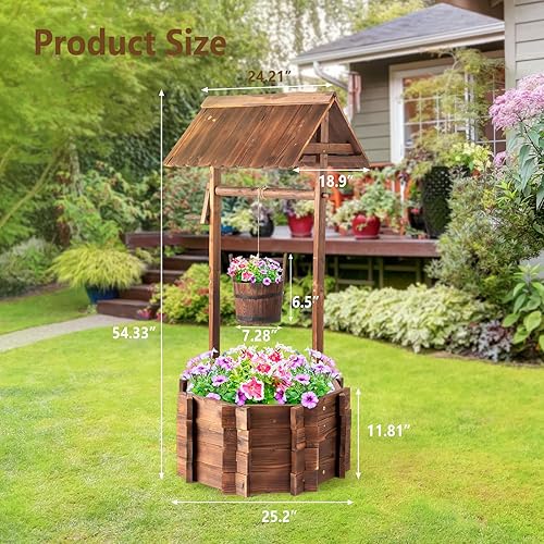 Miniatura 2 de VINGLI Jardineras de madera para exteriores, cubiertas de pozo para patio con 4 varillas reforzadas, cubo colgante de altura ajustable, maceta