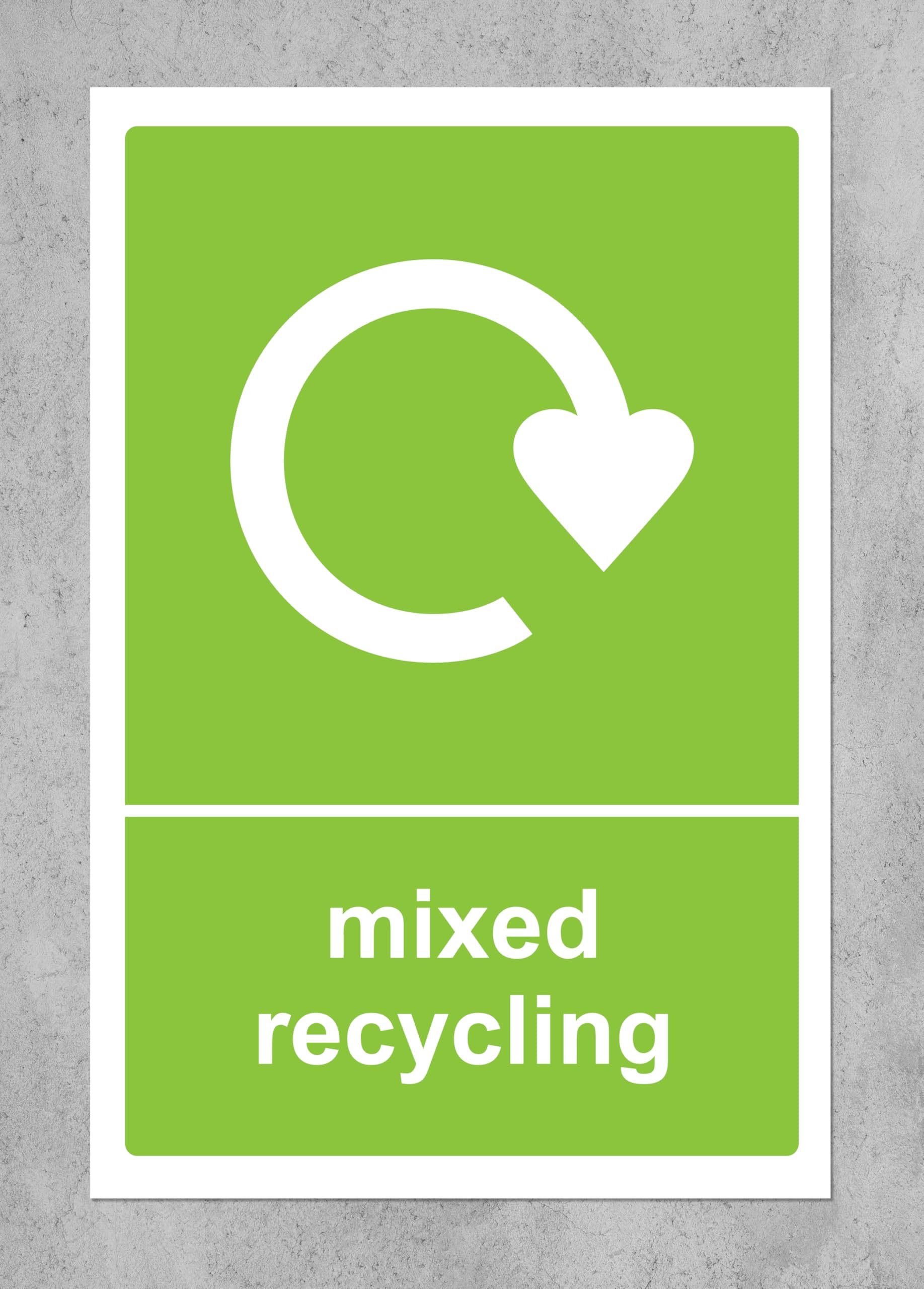 Mixed Recycling bin Sign/Sticker - Self Adhesive Vinyl 150mm x 100mm Case (Pack of 20)