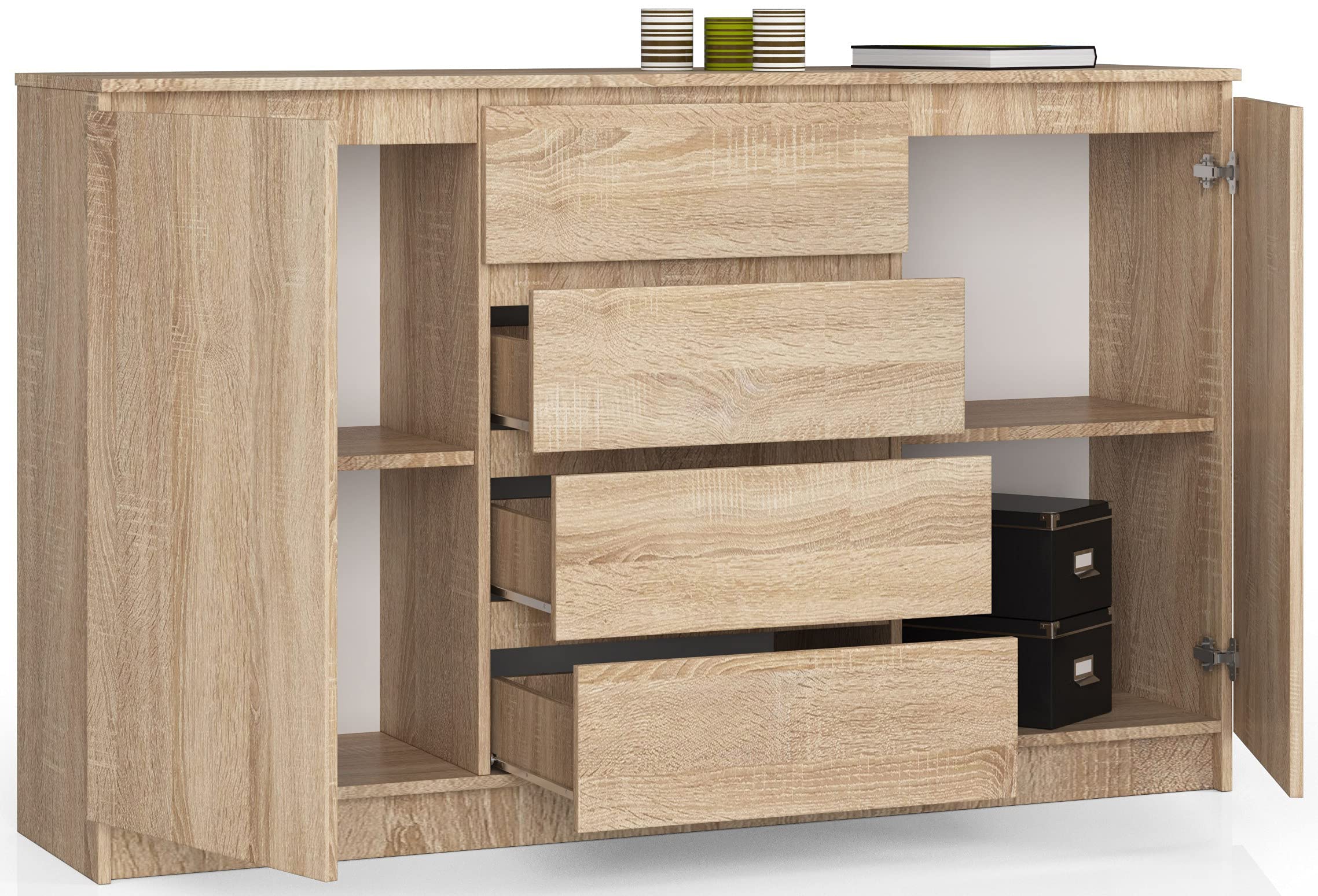 AKORD Commode K 160 cm 4 Tiroirs et 2 Portes pour Le Salon| Chambre | Bureau | Bureau Design Moderne | Fonctionnel Panneau Stratifié 16mm | Couleur Sonoma AKORD Commode K 160 cm 4 Tiroirs et 2 Portes pour Le Salon| Chambre | Bureau | Bureau Design Moderne | Fonctionnel Panneau Stratifié 16mm | Couleur Sonoma