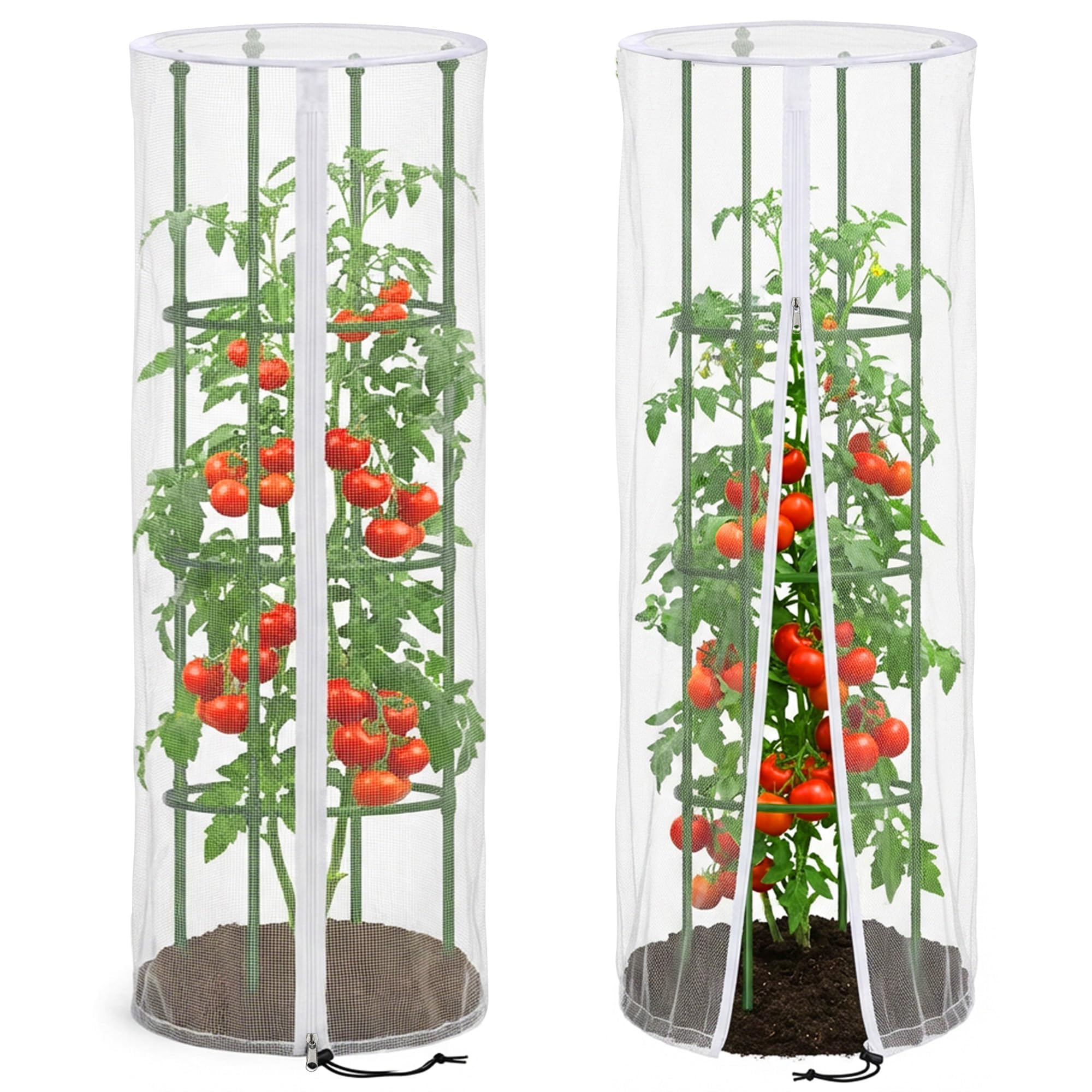 Pack of 2 Bird Protection Net for Round Tomatoes, Trellis Aid, Plants, Bird Nets, Bird Protection Net for Tomato Grid, Plant Protection Net with Zip for Plants, Vegetables and Fruit (c 50x150cm)