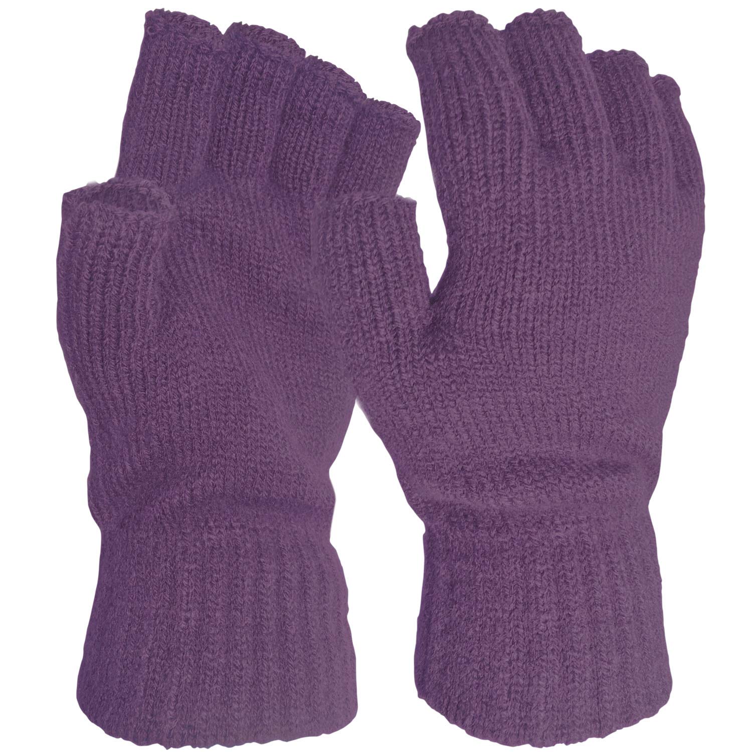 Ladies Super Soft Warm Fine Knit Thermal Fingerless Winter Gloves (Purple)