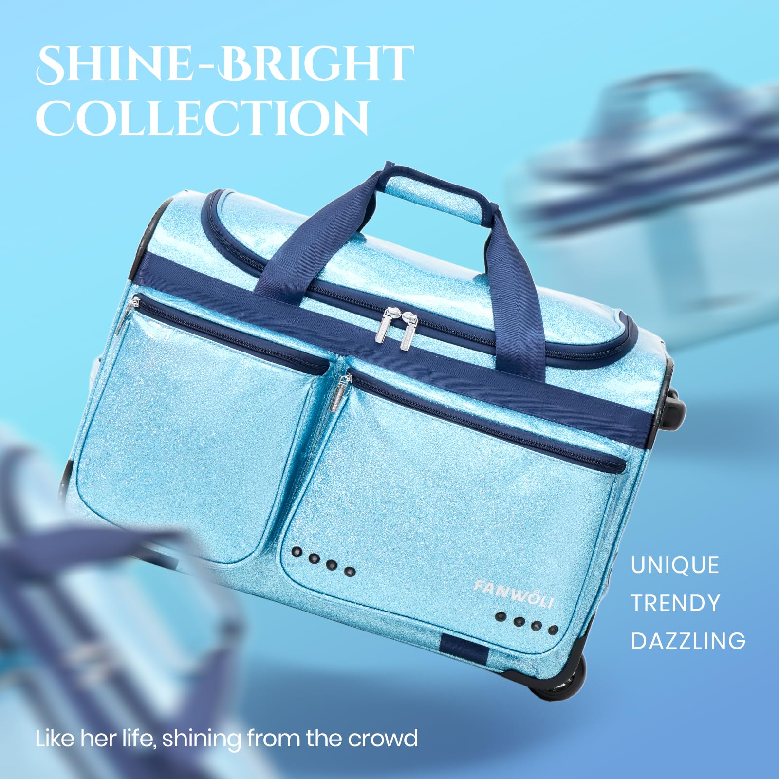 Fanwoli Tanztasche mit Kleiderständer, 71,1 cm, glitzernder, wasserdichter Stoff, Shine-Bright-Kollektion, ideale Roll-Wettkampfausrüstung, Seesack für professionelle Tänzer, Cheerleader, Turner