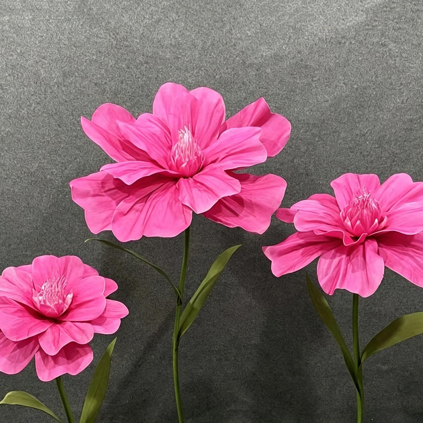 3 Stück Große Künstliche Blumen Weatherproof Riesige Künstliche Blumen Mit Ständer Für Hochzeit, Geburtstag, Party, Garten, Büro, Zuhause, Schaufenster Pink Red,One Size