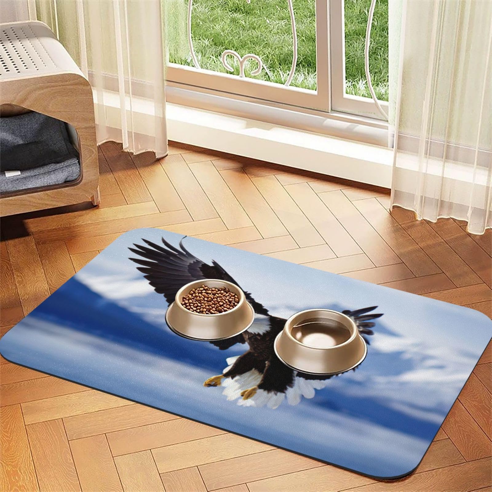 Tapis absorbant et antidérapant pour gamelle de chien