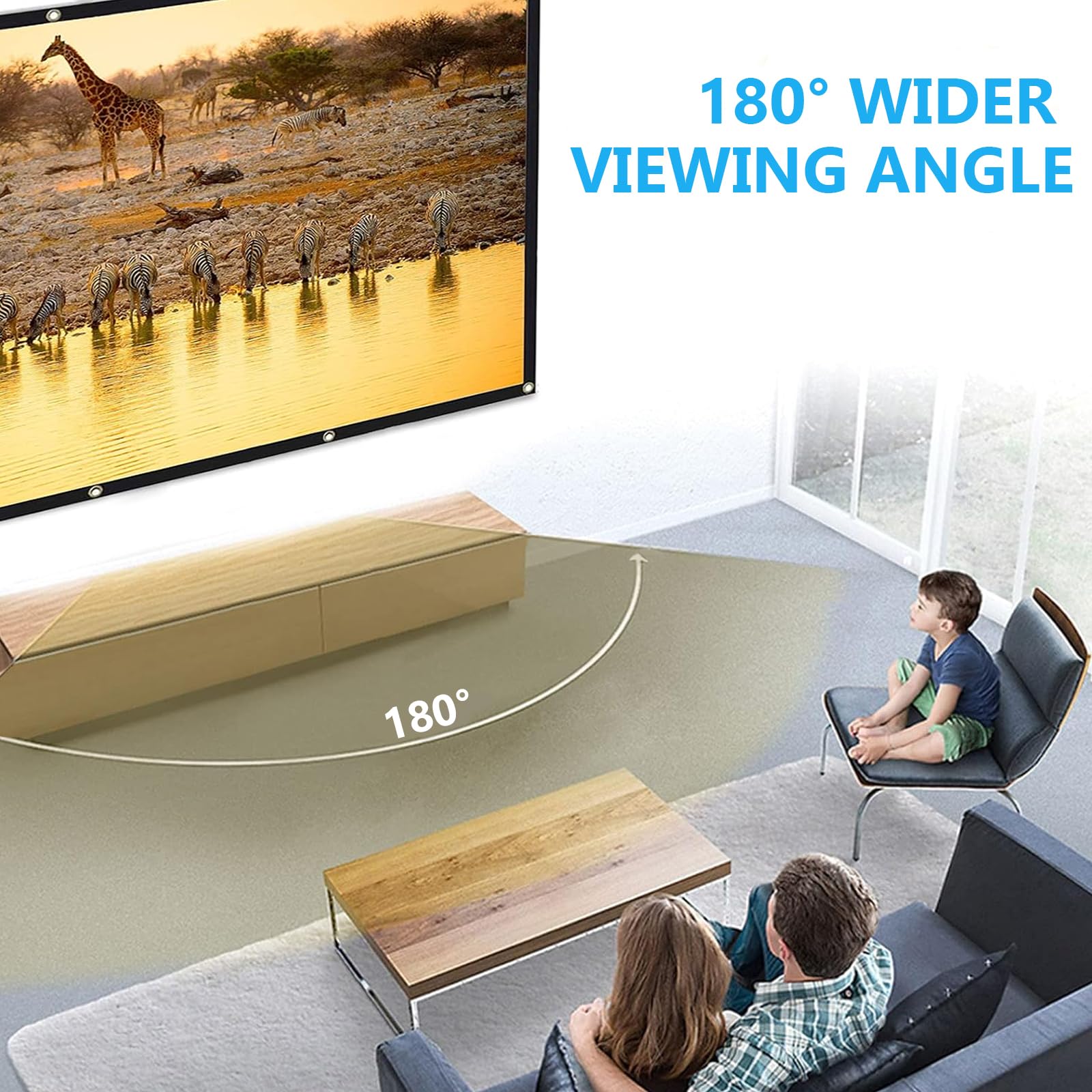 Écran de projection 120" 16:9 HD pour extérieur, toile de projection portable pliable avec crochet et corde pour la maison, l'école, les réunions, le camping, le home cinéma