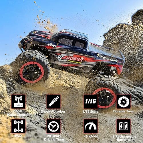 Miniatura 3 de GoolRC Coche de control remoto, coches RC a escala 116, 40 KMH, auto de escalada de carreras de alta velocidad, 2.4 GHz 4WD todo terreno todoterreno