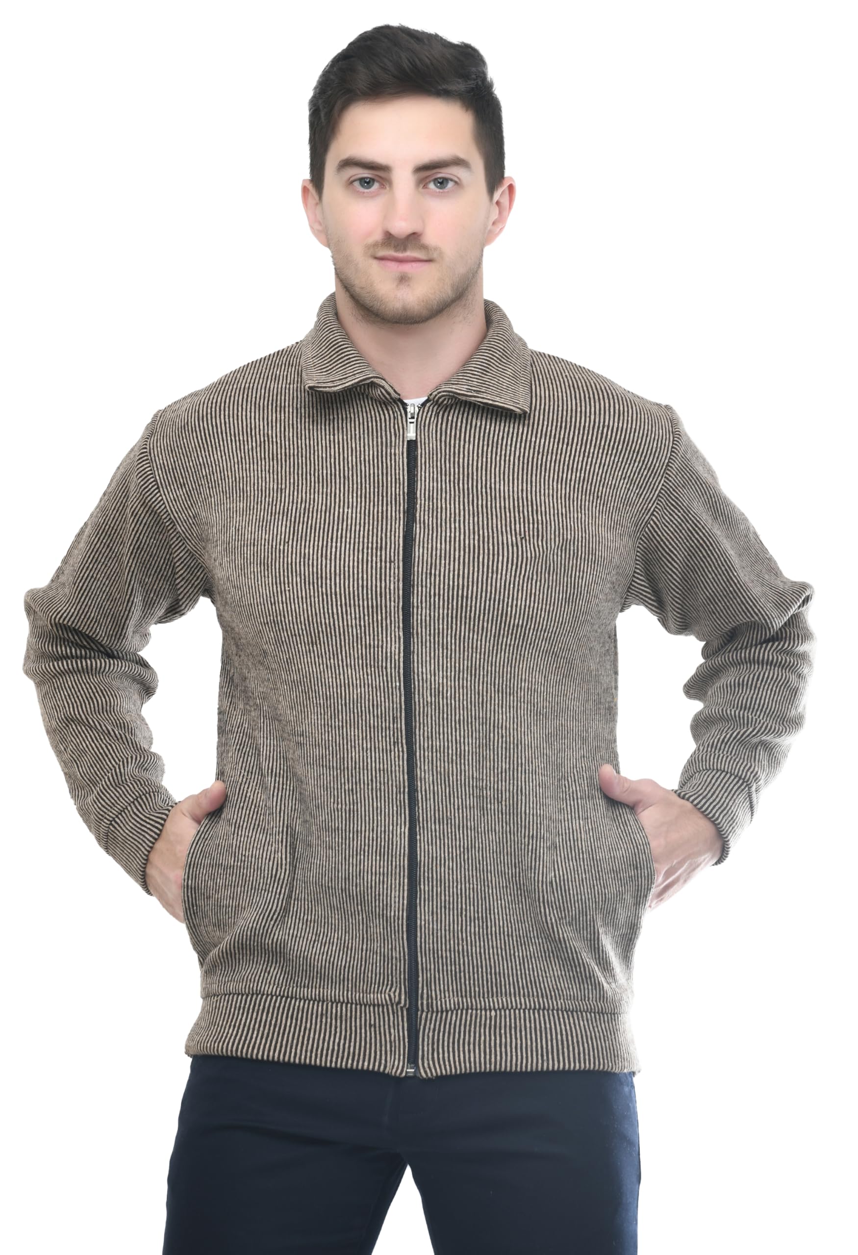 Men Zipper Thick Fabric Woolen Winterwear Full Sleeve Collar Zip with Side Pockets Jacket/Sweater-image-40