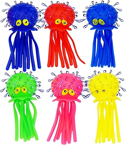 4E's Novelty Pelotas de agua de pulpo, paquete de 6, juguetes de piscina para niños, sensoriales, absorbentes, bolas de agua para salpicaduras,