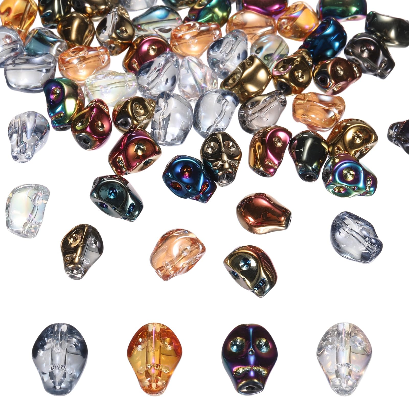 sourcing map 120Pcs Skull Glass Beads, Electroplate Glass Skull Bead Crystal Pendant Charm for Bracelet Necklace DIY Jewelry Making, Multicolor