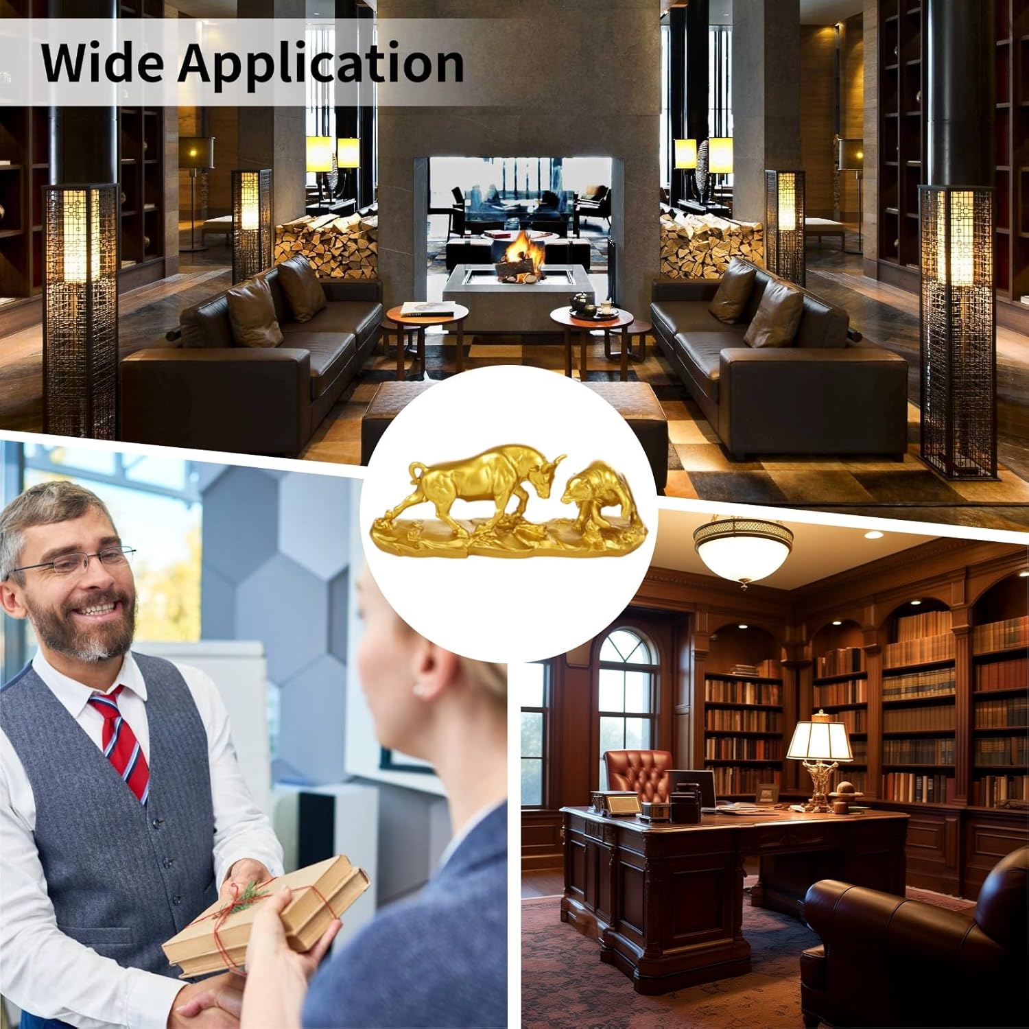 Wall Street Bull & Bear Statues - 4.5 Inch Tall, Golden Bull & Bear Sculptures for Financial Professionals, Stockbroker Gift