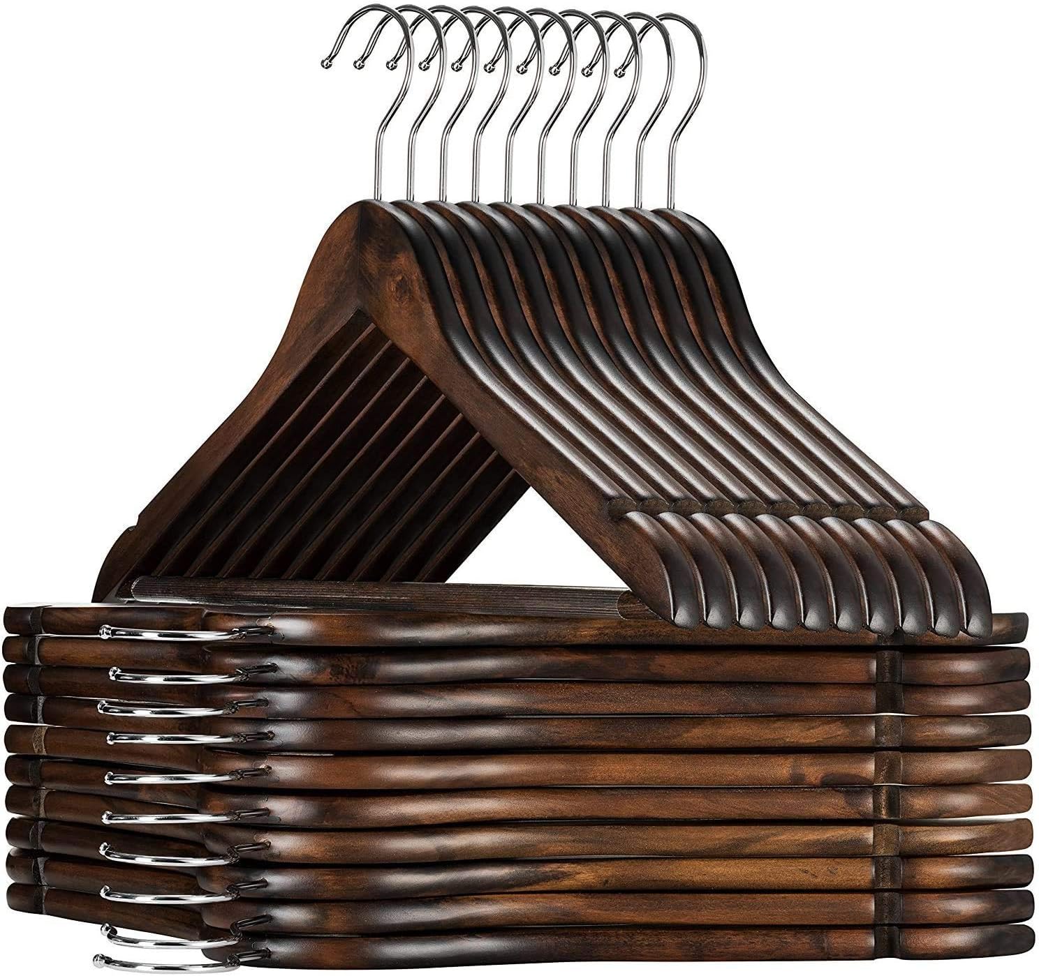 ANH Mart Wooden Hanger for Clothes Hanging Wooden Hangers for Wardrobe Pack of 12 (Walnut)
