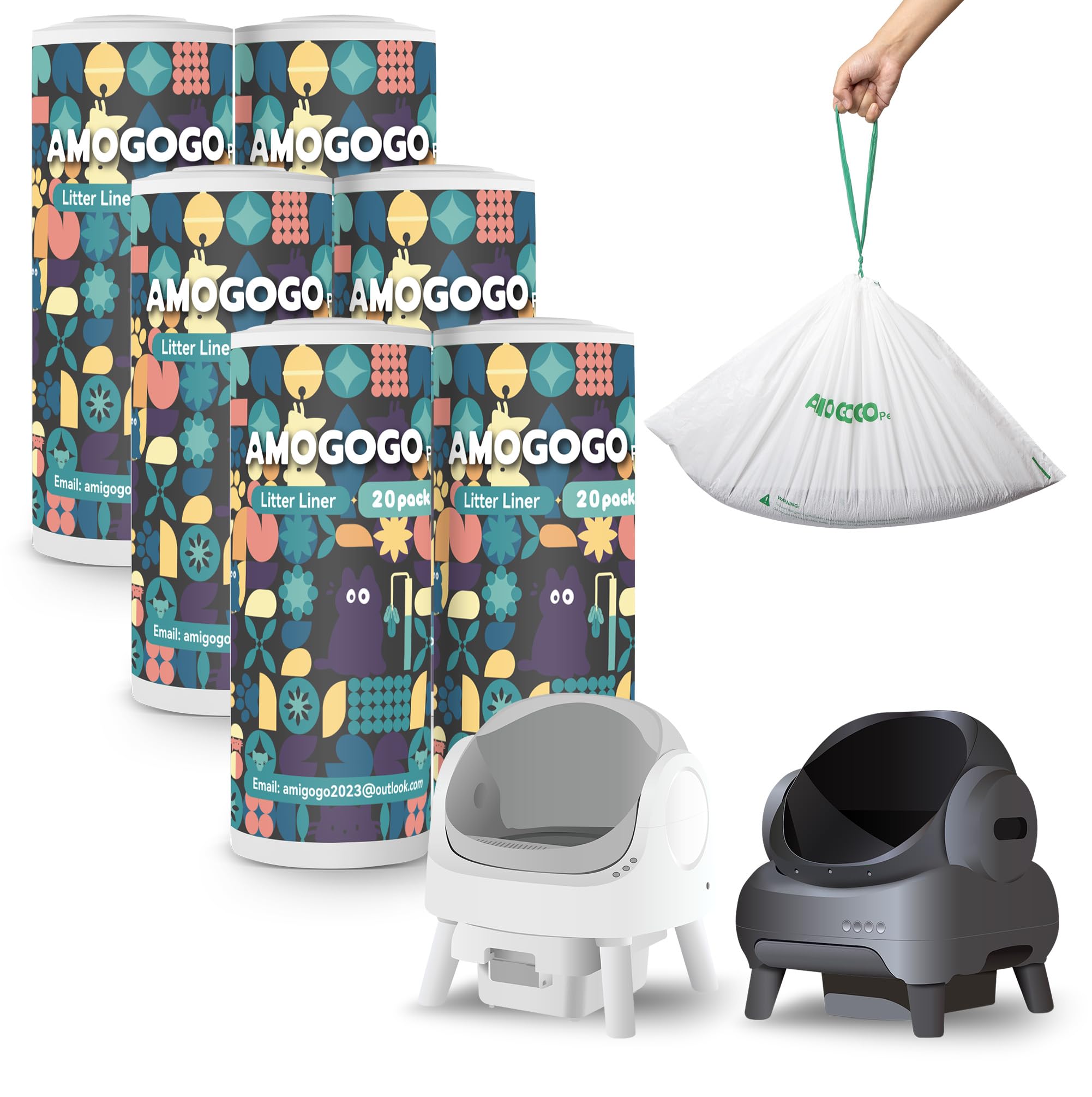 AMOGOGOPET 120 Pack Litter Bags Compatible with Neakasa M1 & PetPivot & wozhio & AutoScooper 11 Open-Top Self-Cleaning Cat Litter Box, Replaced Waste Bags, Litter Box Liner with Drawstring, 27" x 13"