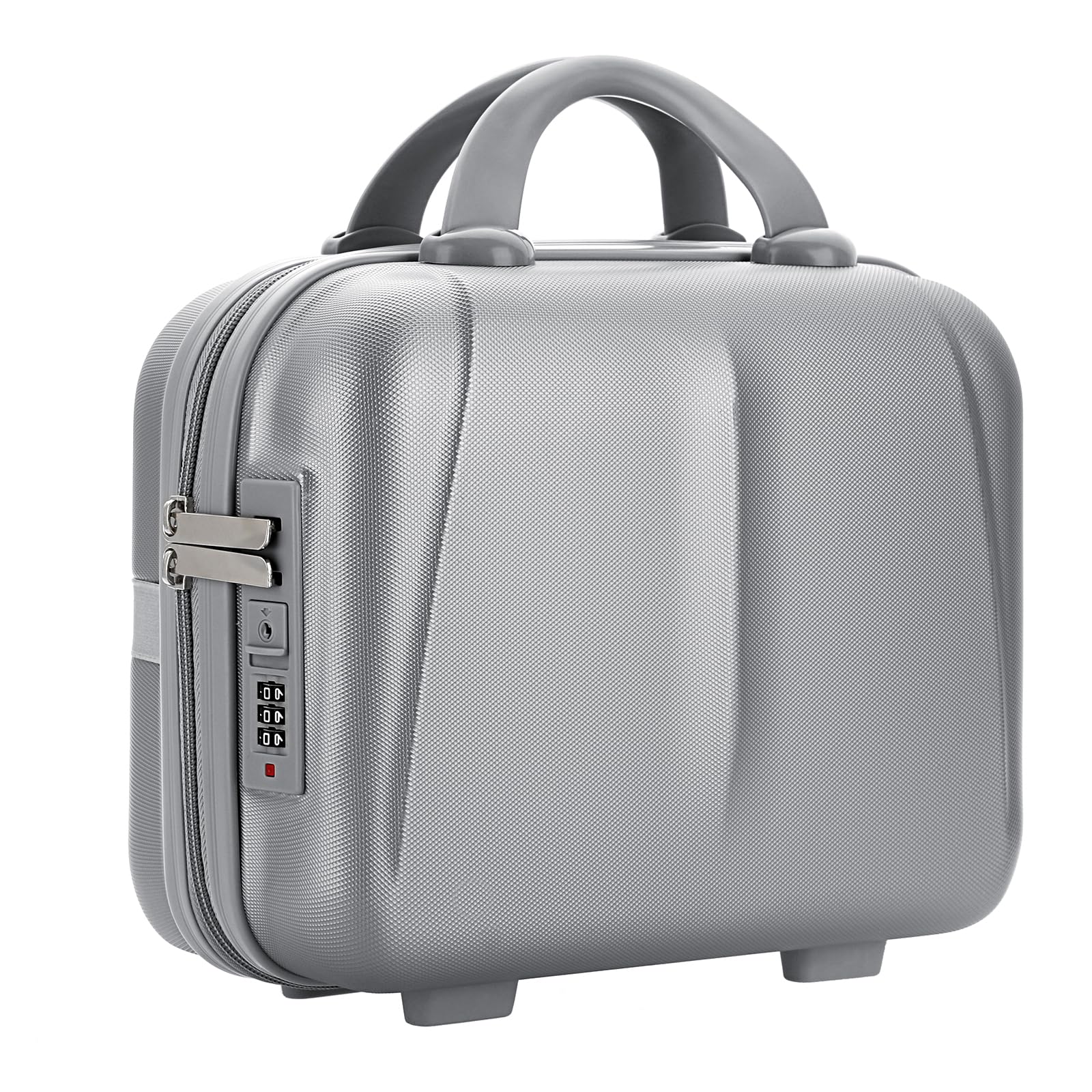 Hard Shell Vanity Cases with Combination Lock - Portable Waterproof Cosmetic Travel Case Box Organizer, Toiletry Case with Zipper Cosmetic Bag Beauty Case, Travel Storage Bag Case (Silver)