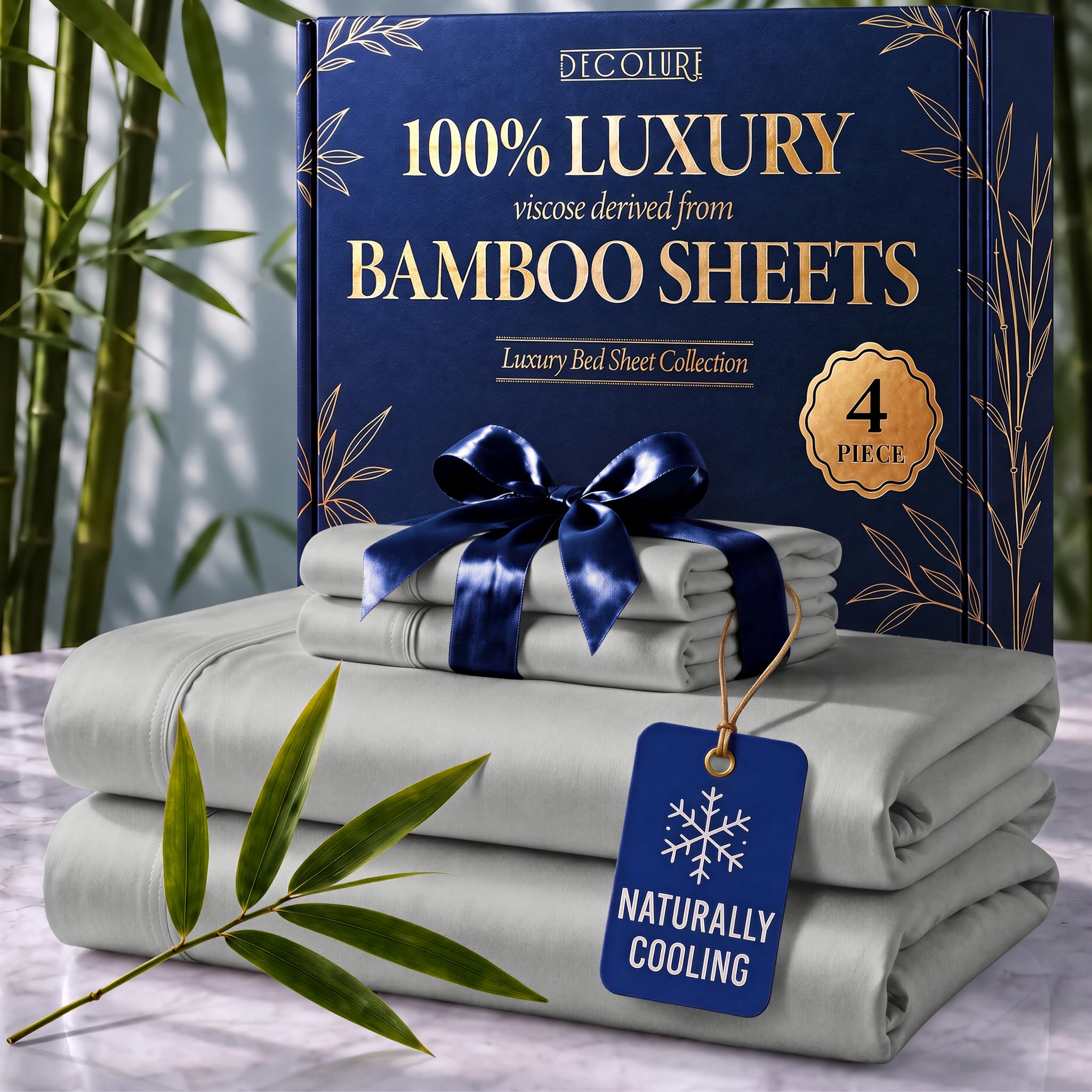 Photo 1 of DECOLURE Viscose Bamboo Sheet Set, California King, Light Grey