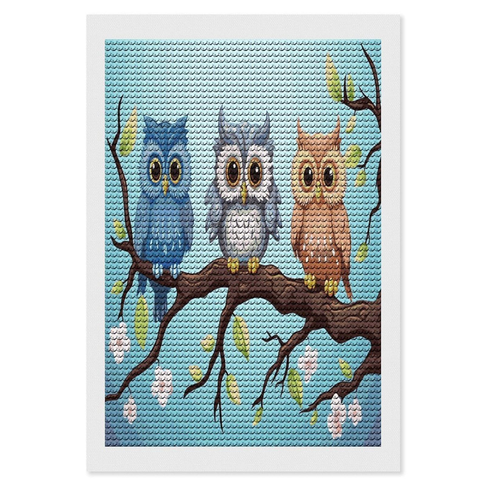 FekiLoot Owls on A Branch Paint by Numbers Kit for Adults Beginner DIY Diamond Dots Paintings Round Full Drill Diamond Art Kits Picture Diamond Art Painting Kits for Home Decor 8"x12"