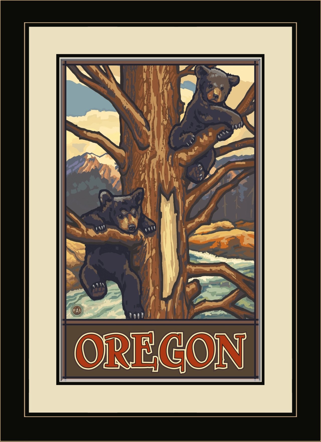 Northwest Art Mall PAL-0692 MFGDM TBC Oregon Two Bear Cubs Framed Wall Art by Artist Paul A. Lanquist, 13 by 16-Inch