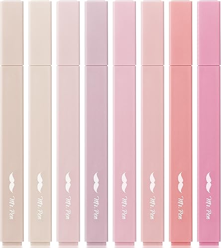 Mr. Pen - Juego de resaltadores pastel de punta cincel, estéticos y lindos, colores vintage, no traspasan el papel de Biblia, colores surtidos, 8