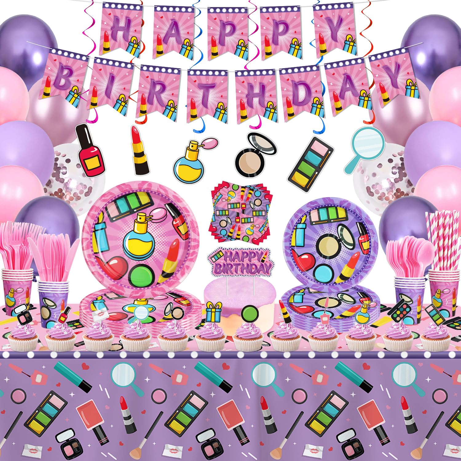 Amazon.com: 237 Pcs Spa Party Decoration Makeup Birthday Party Supplies  Makeup Party Tableware Paper Dinnerware Makeup Theme Favors for Princess  Sweet Make up Birthday Party Decoration Baby Shower Serves 20 : Home
