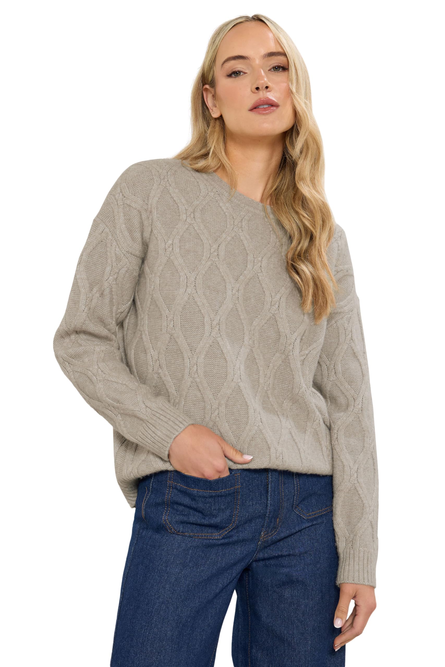 Long Tall Sally - LTS Tall Natural Brown Cable Knit Jumper - Women's