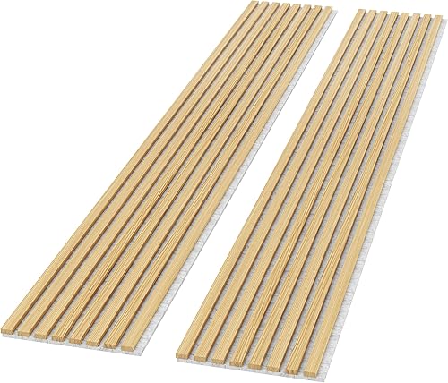 ROOMTEC Paneles de pared de madera acústica, 94.49 x 12.6 pulgadas, paneles de pared insonorizados de listones de madera para decoración de pared