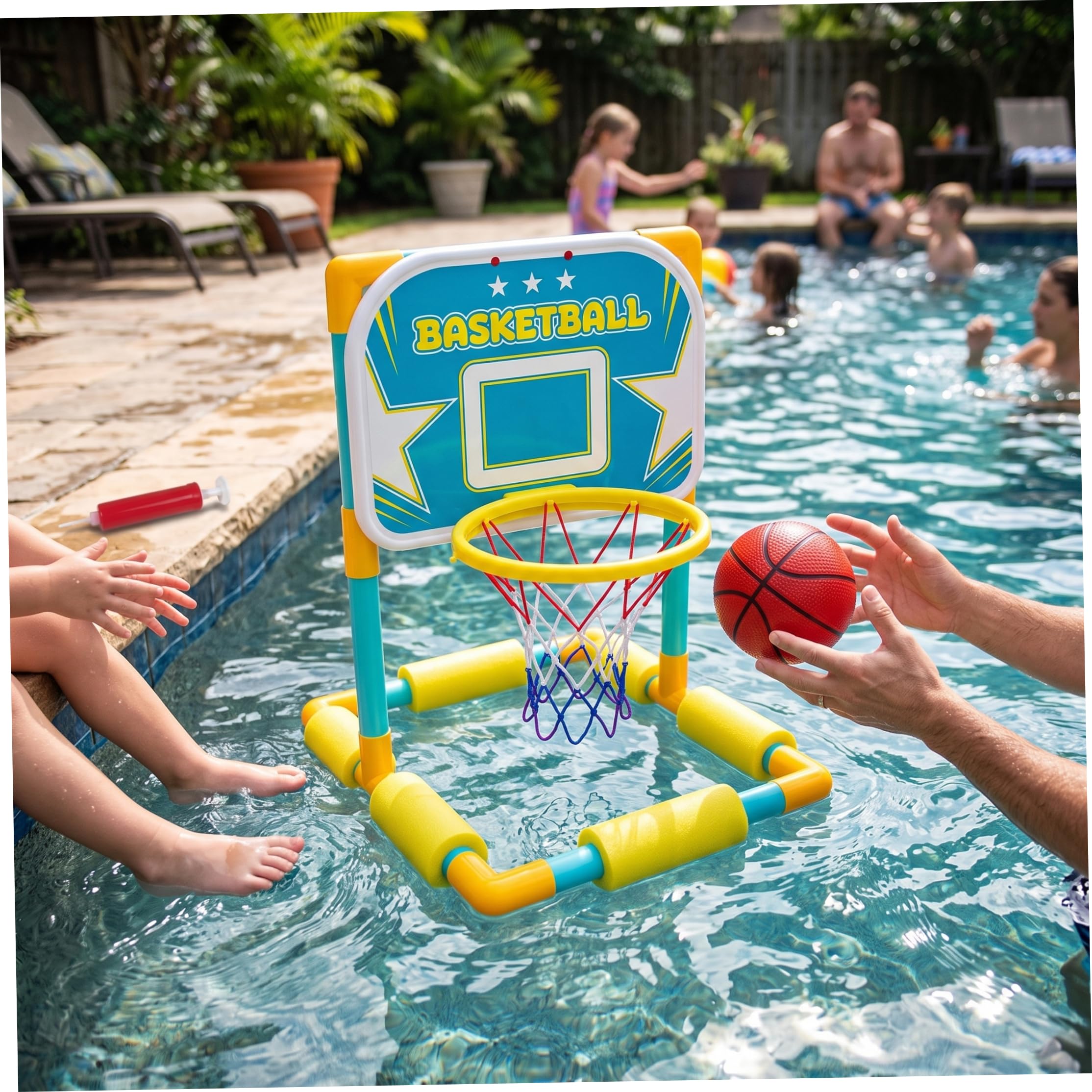 Canestro da Basket Galleggiante per Piscina, Set Canestro da Basket per Piscina, Gioco Gonfiabile con Palline in Acqua con Palline e Pompa per Bambini e Adulti, Stile1