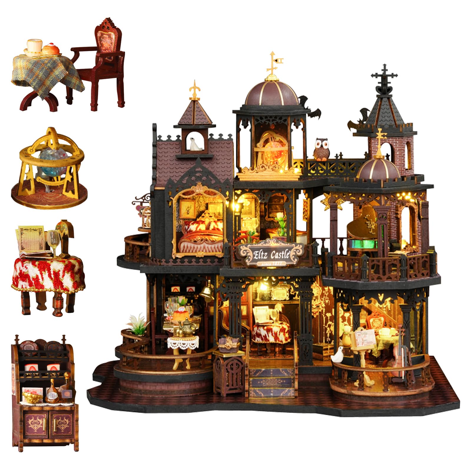 DIY Miniature House Kit, Mini Cabin House 3D Wooden Puzzles Dollhouse Bookshelf Insert Decor Alley
