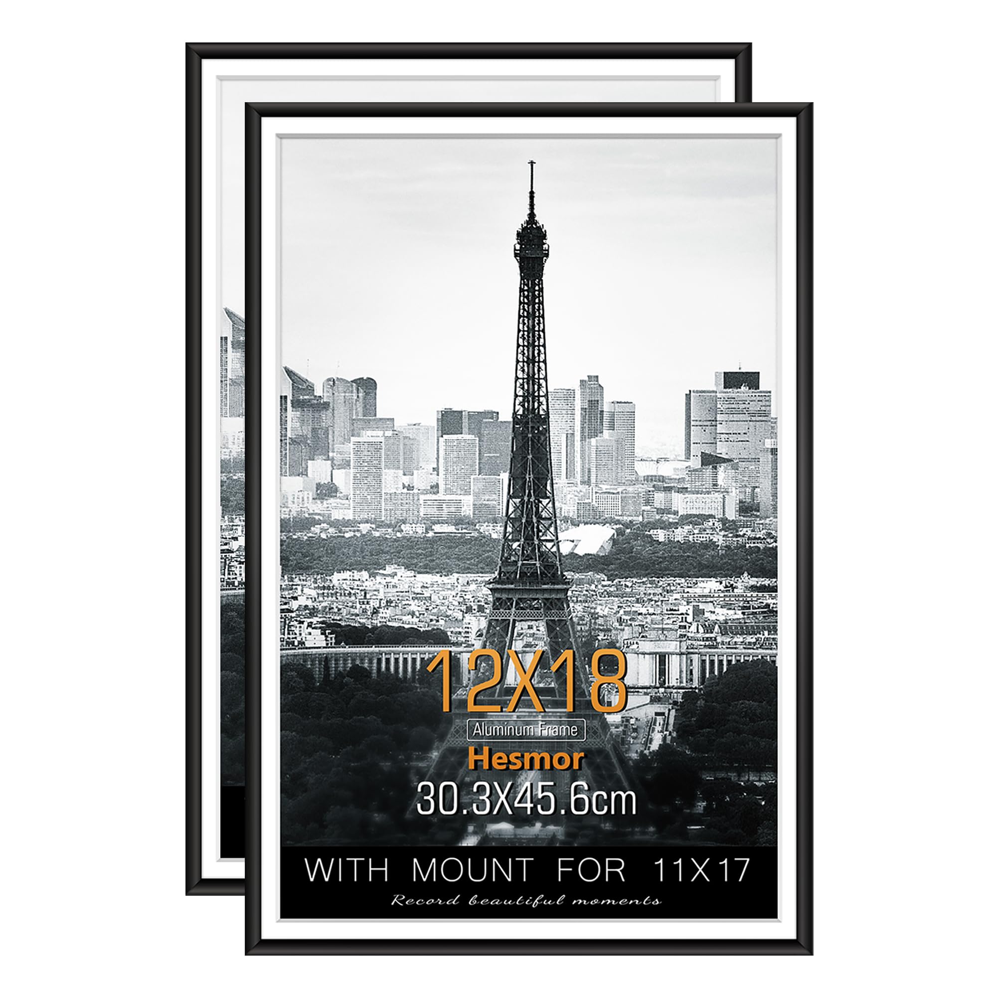 Hesmor 12x18 Picture Frame Black 18 x 12 Inch 30x45cm Picture Frame Aluminum Acrylic Wall Mounting Poster Frames with Mat for Portrait Printing