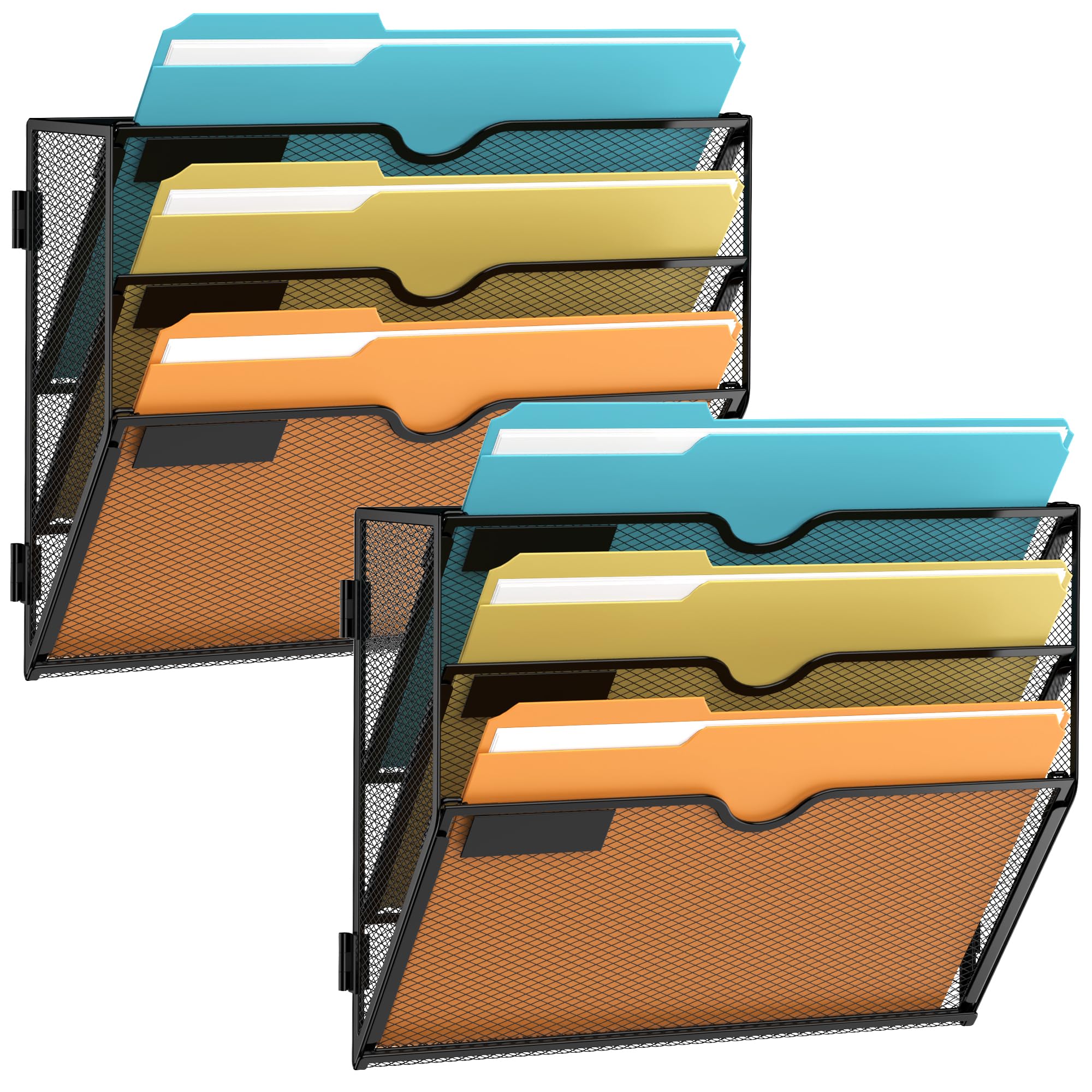 SUPEASY Lot de 2 organiseurs muraux à 3 niveaux en maille pour courrier de bureau, magazines et magazines - Noir