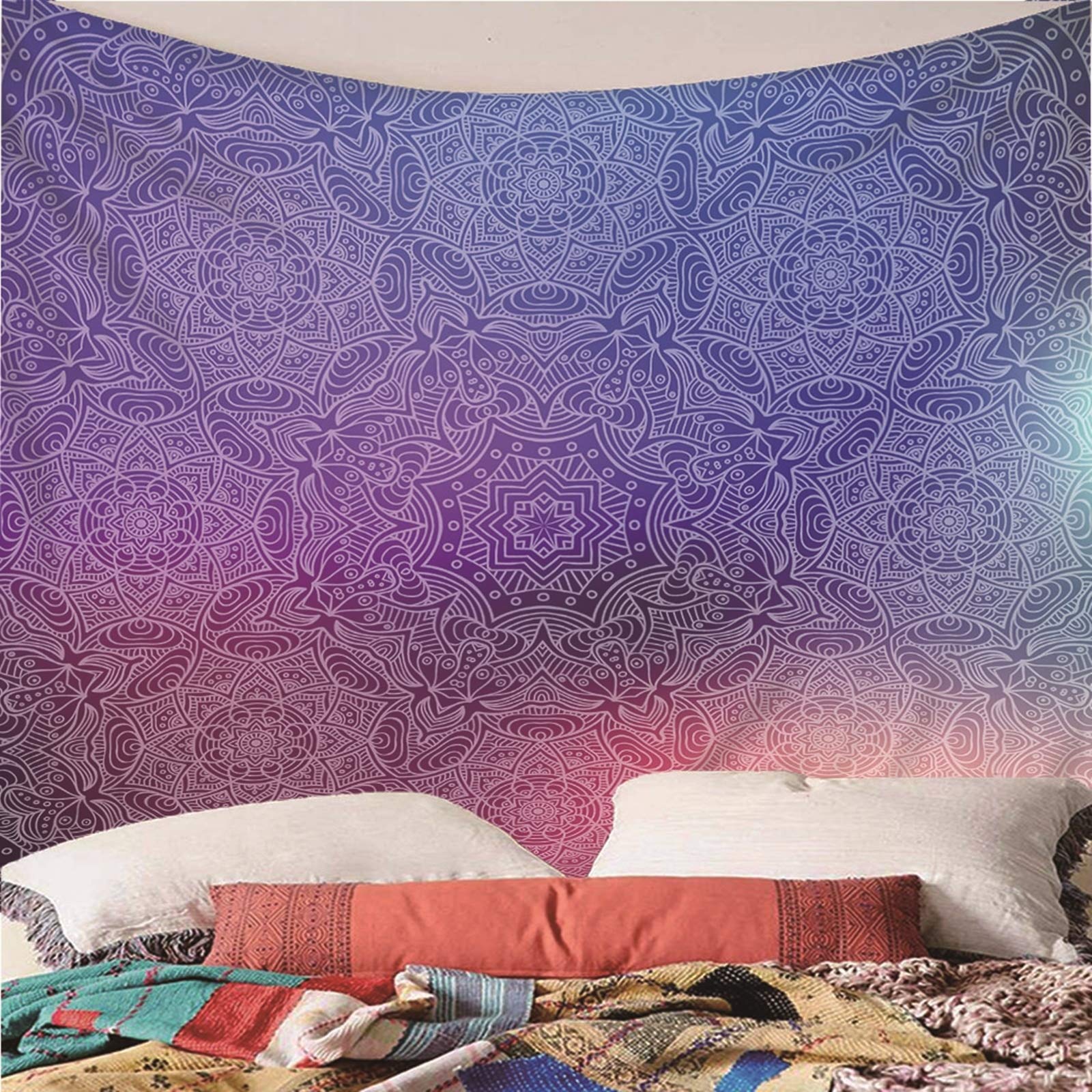 CEVAN Arazzo Parete Tappezzerie da Parete Motivo Mandala Arazzo Giapponese Letto Quadri su Tela Pittura Murale per La Decorazione Domestica Viola 240x220cm