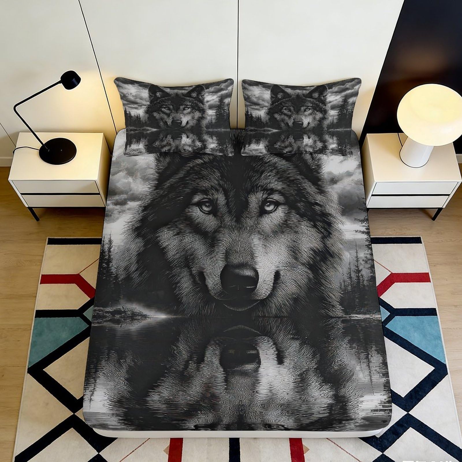 Uxinyoume Style-1 3D Printed Wolf Forest Fitted Sheet Microfiber Soft Breathable Animal Bed Cover For Bedroom Guest Room Decor 90X200x25cm