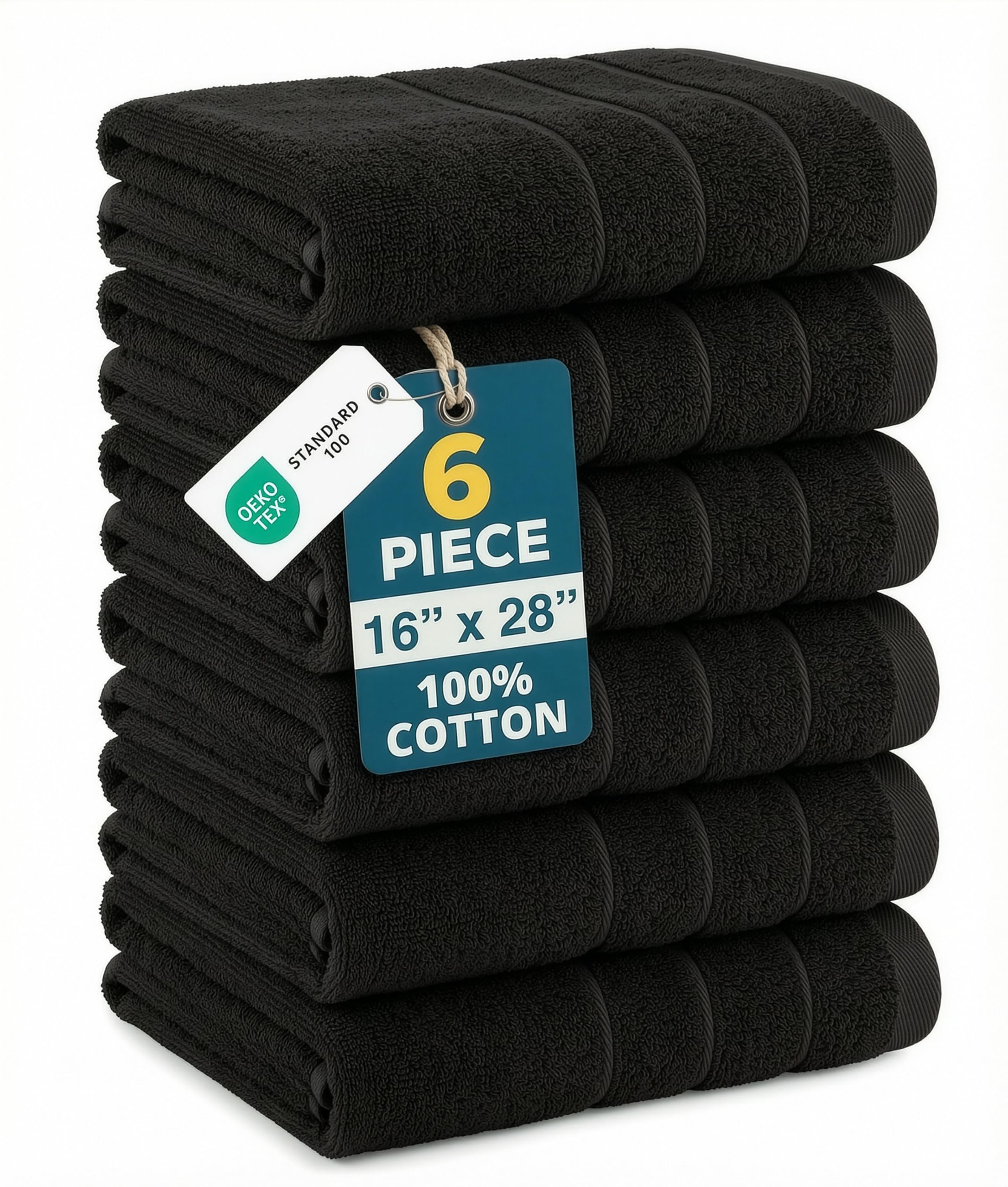 Casa Platino Cotton Hand Towels 100% Cotton 6 Pack Soft Absorbent - Black