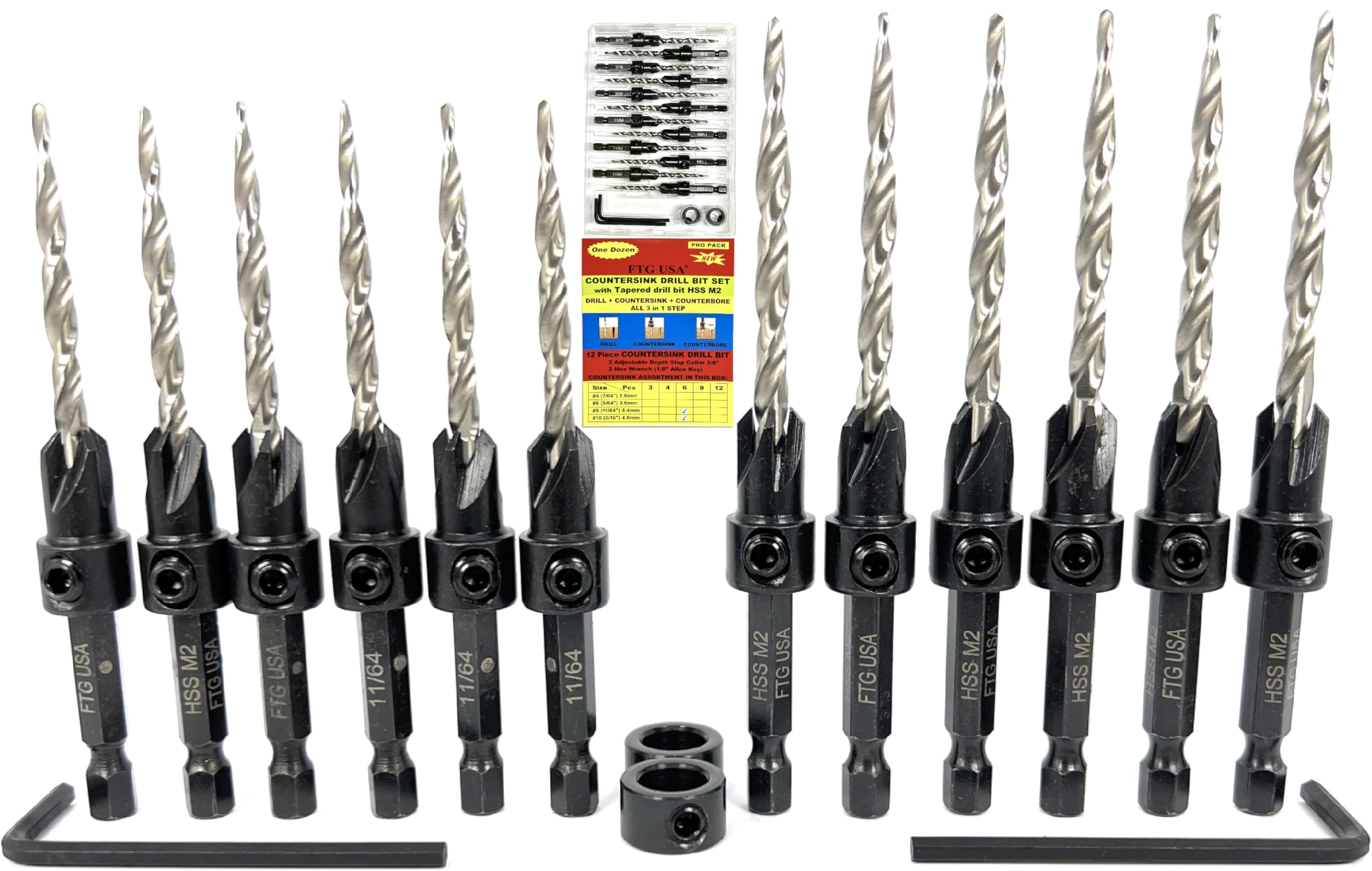 FTG USA Countersink Drill Bit Set - 6 Piece -18 FTG USA Countersink Drill Bit Set - 6 Piece -18