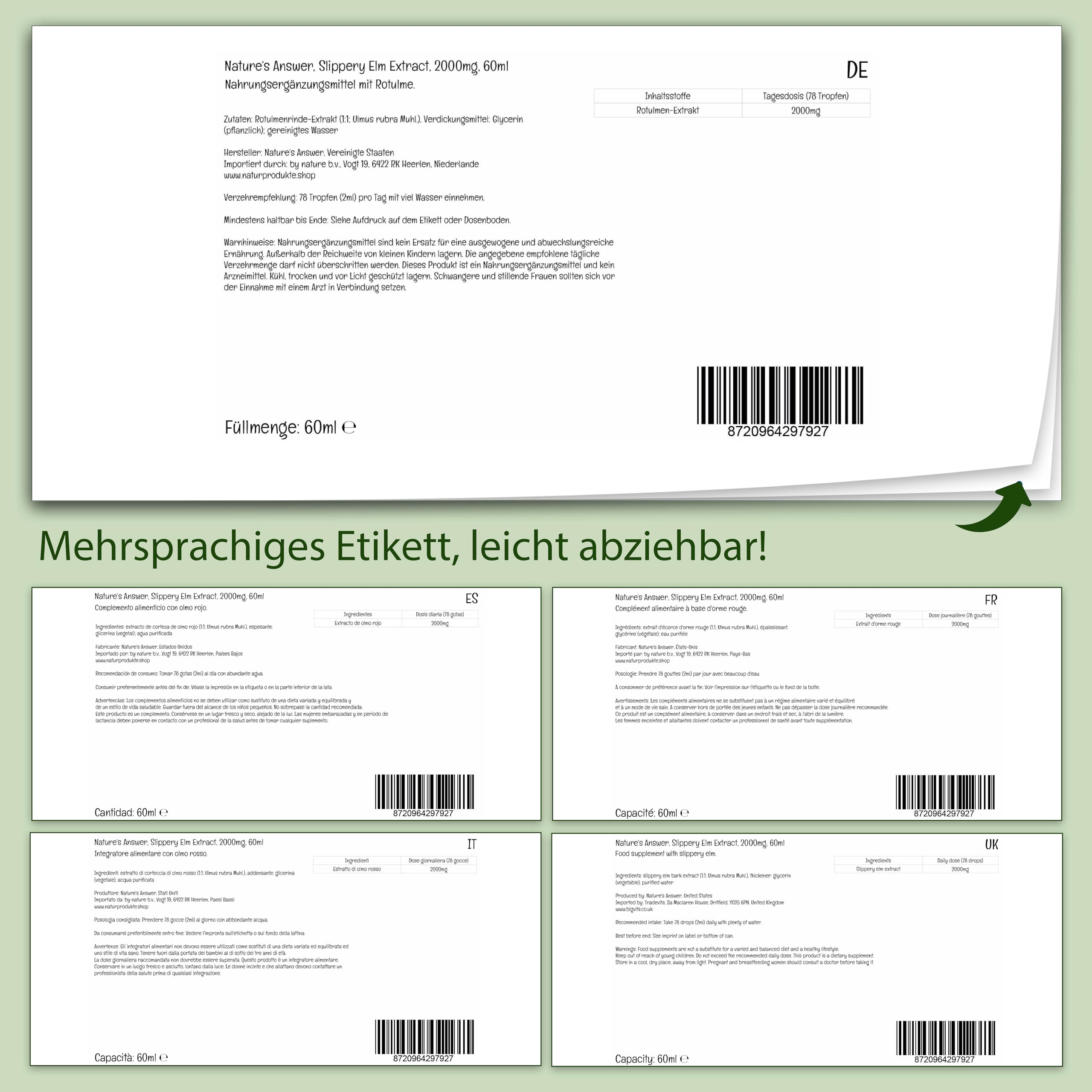 Nature’s Answer Slippery Elm Extrakt, 2000mg, 60ml, Hochdosiert, 100% Natürlicher Extrakt