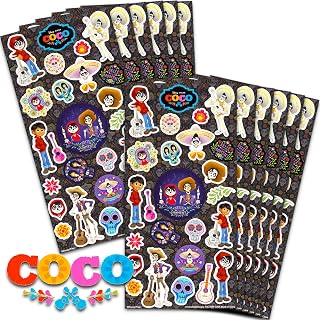 Disney Coco Stickers Party Favors for Boys & Girls 12 Pack Bundle | Disney Coco Sticker Sheets for Kids Birthday Party Goodie Bags, Halloween Trick or Treat Hand Outs - Coco Party Supplies