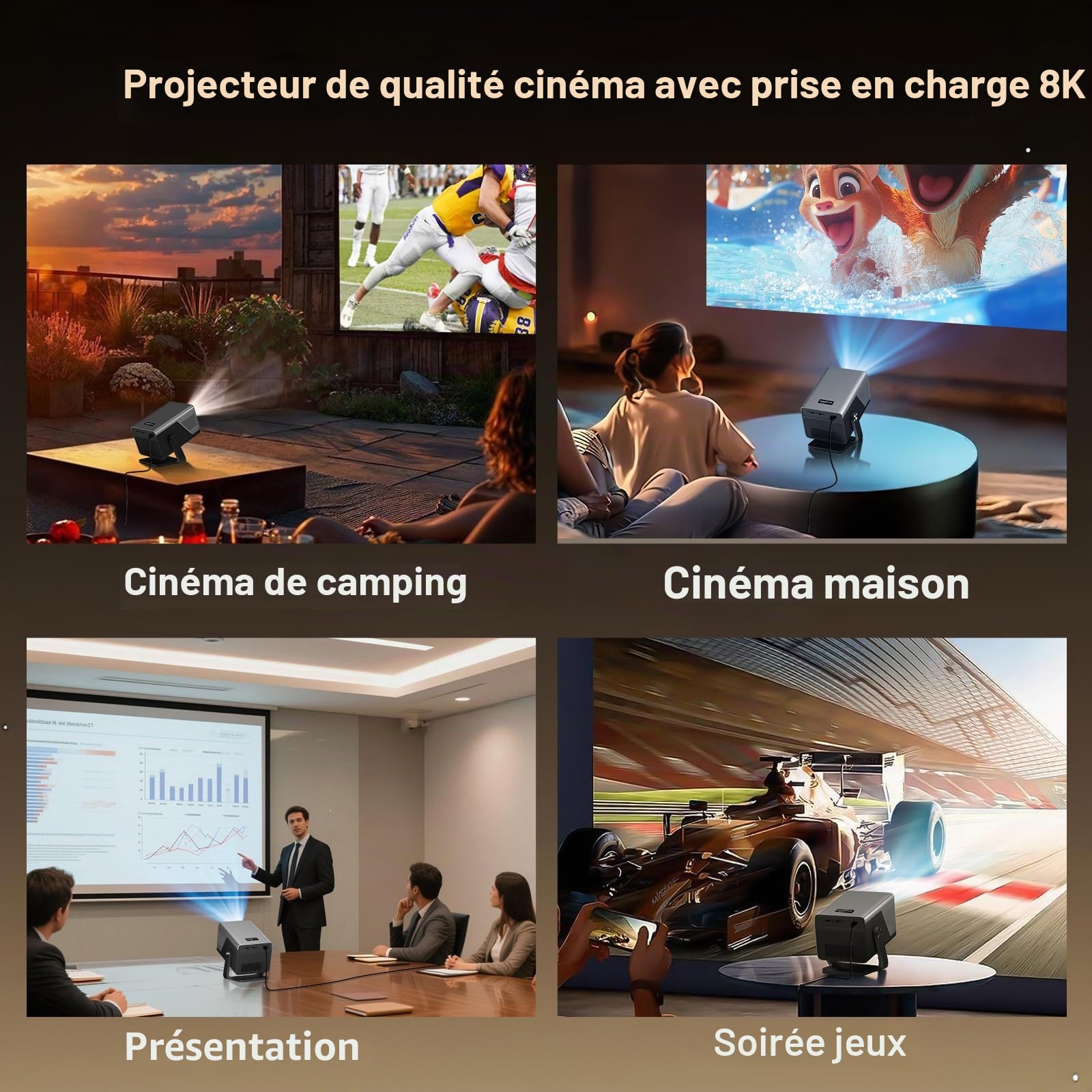 [Native 1080P/2000 ANSI/Calibration Visuelle IA] Intelligent Vidéoprojecteur X7 Smart Projecteur avec Android 14,4K Supportée, IA Assistant Vocal/Auto Focus/Keystone,WiFi6/Bluetooth5.4, 200" Display