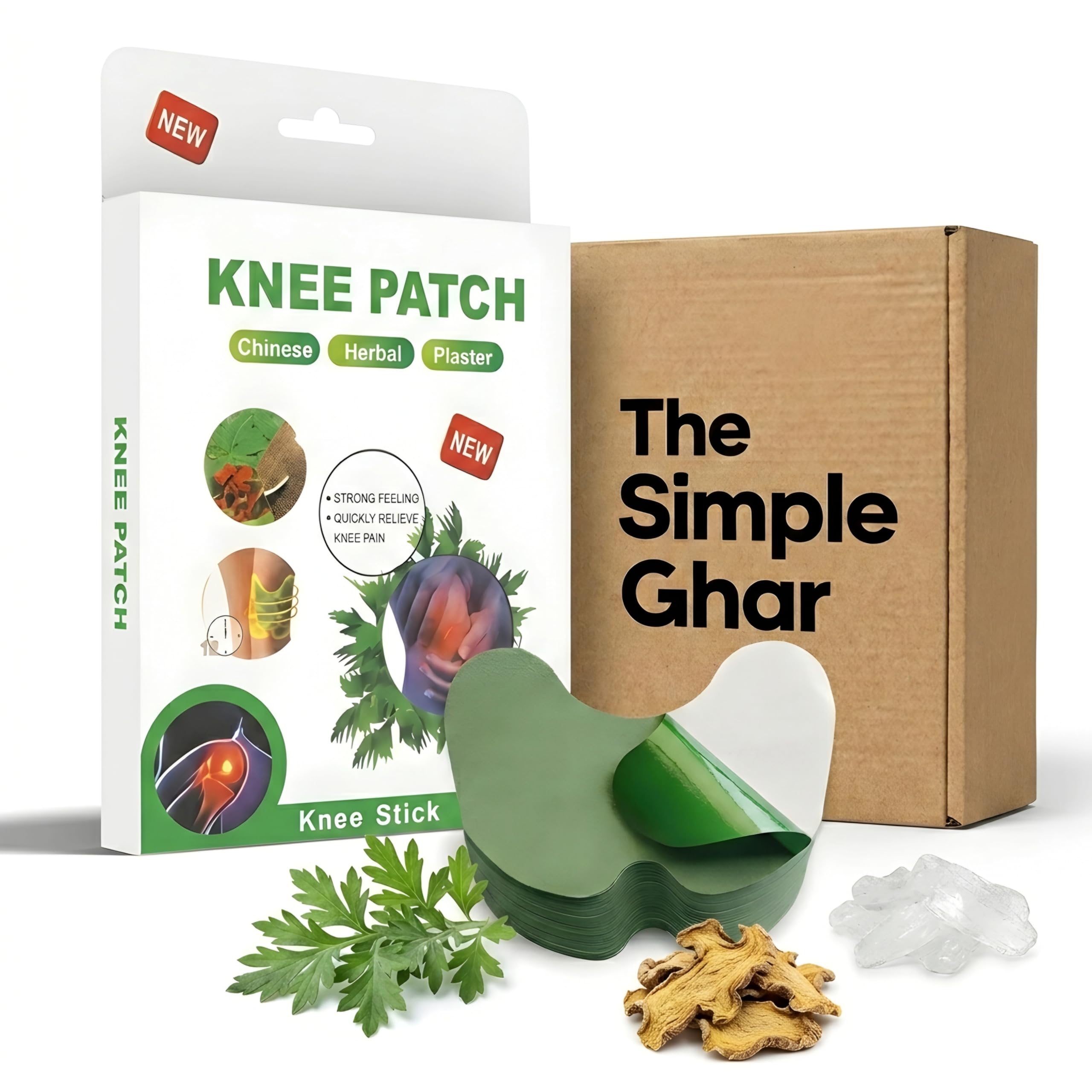 Knee Patch for Pain Relief | Wormwood Leaves, Dried Ginger, Camphor & Borneol Natural Herbal Pain Relief Sticker | 12-Hour Joint Pain Patch for Knee, Back, Neck & Shoulder Pain (Pack of 10)-image-41