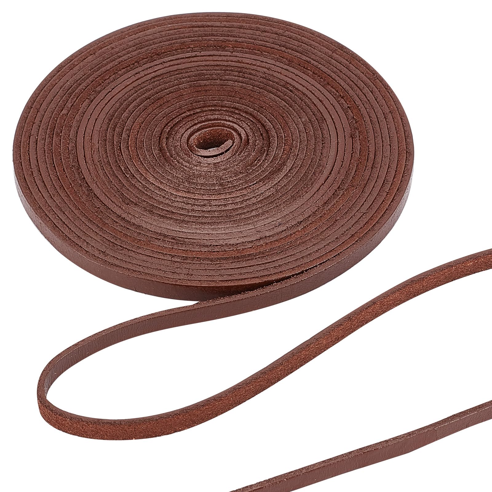 GORGECRAFTGORGECRAFT 5M 6mm Flat Genuine Leather Cord Cowhide Leather Strips Braiding String Leather Strap Coconut Brown Beading Threads for DIY Leather Crafts Necklace Bracelet Jewellery Boot Laces Making