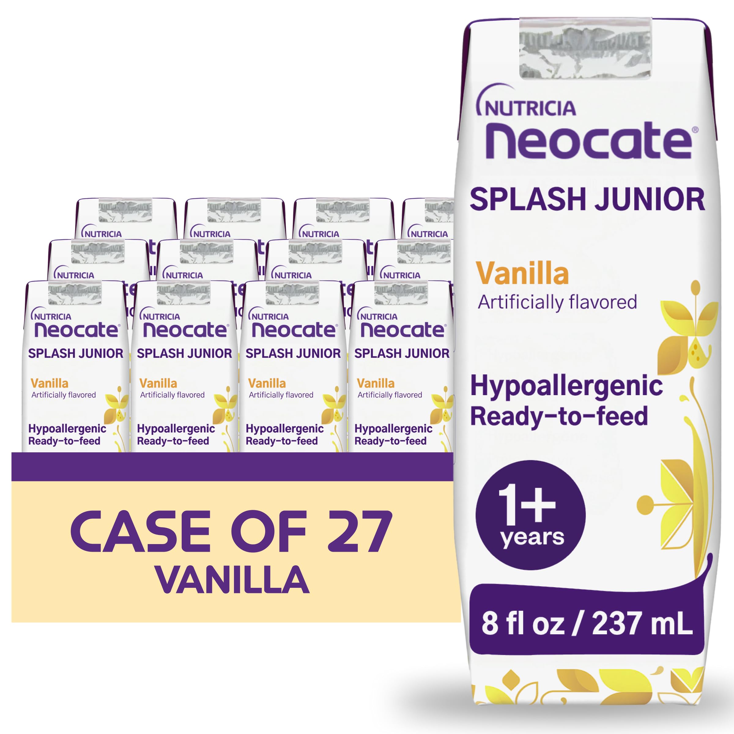 Nutricia Neocate Splash - Ready-to-Feed Hypoallergenic, Amino Acid-Based Toddler and Junior Formula - Vanilla - 8 fl oz (Case of 27)