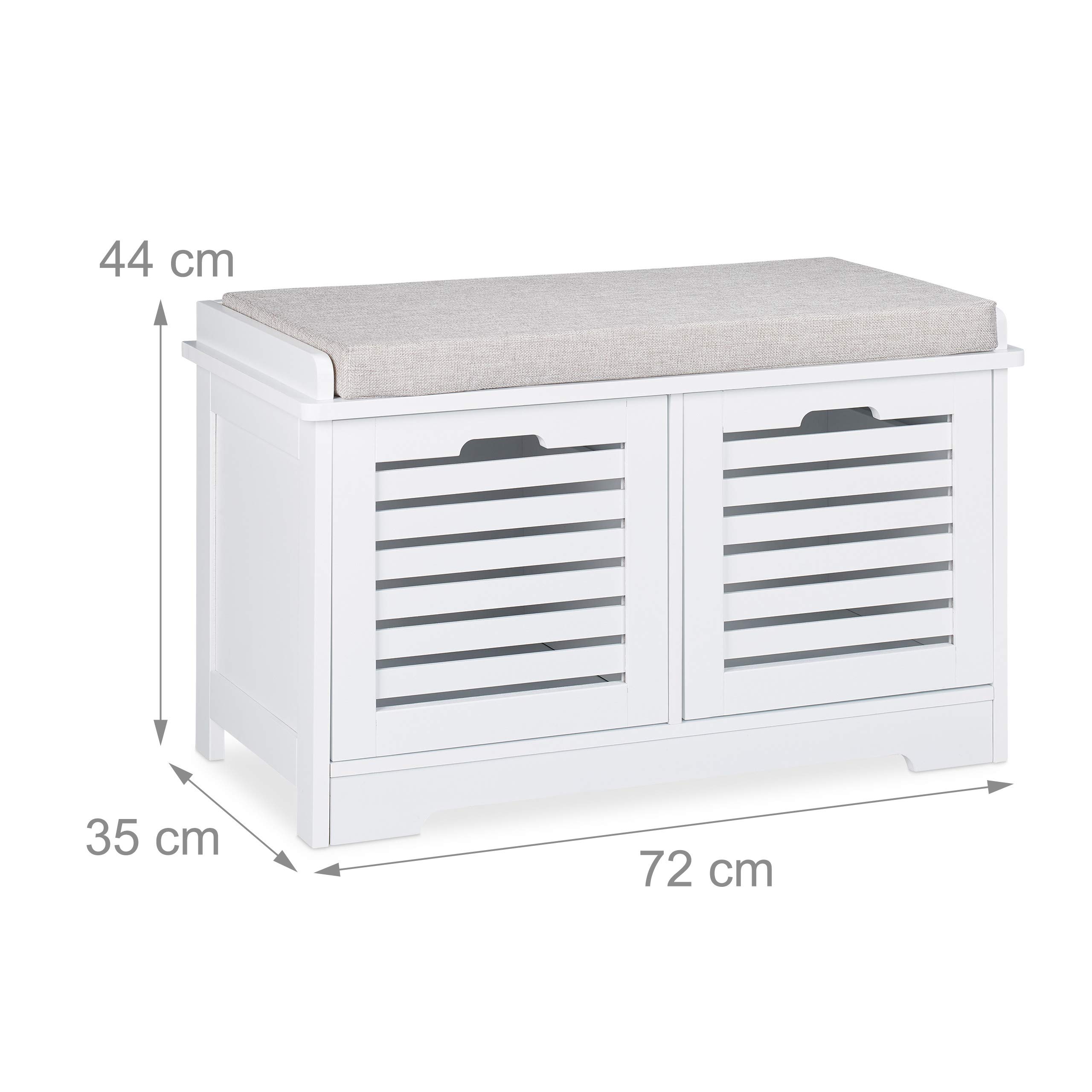 Relaxdays Banc avec Espace Rangement, 2 paniers, Banc Cuisine rembourré, Style campagnard, Commode,HxlxP44x72x35cm,Blanc