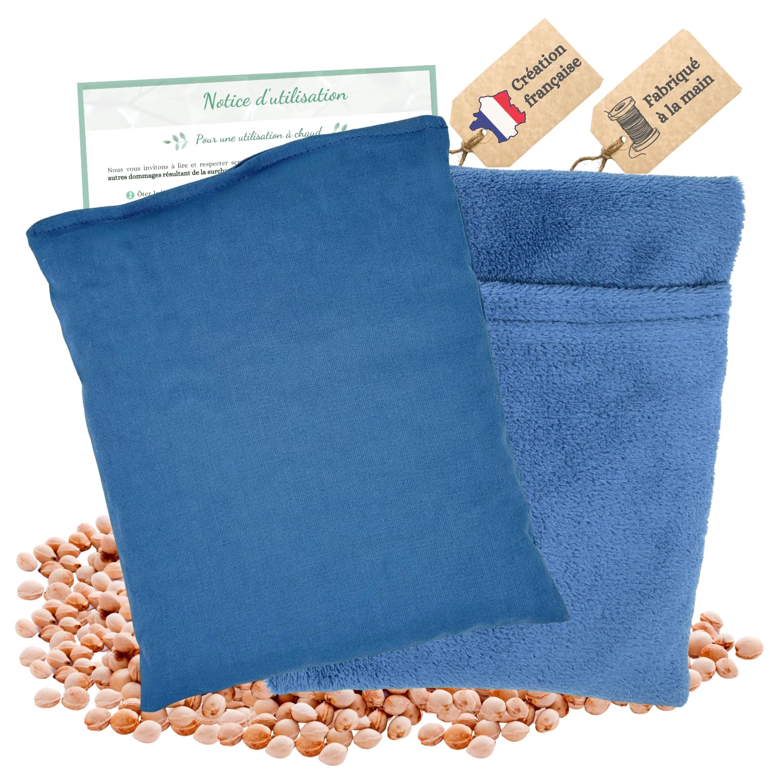 Coussin chauffant micro-onde noyaux de cerise | bouillotte noyau de cerise avec housse peluche lavable | soulagement bebe anti colique,regles douloureuses, cervicales, dos, naturel et bio (Bleu)