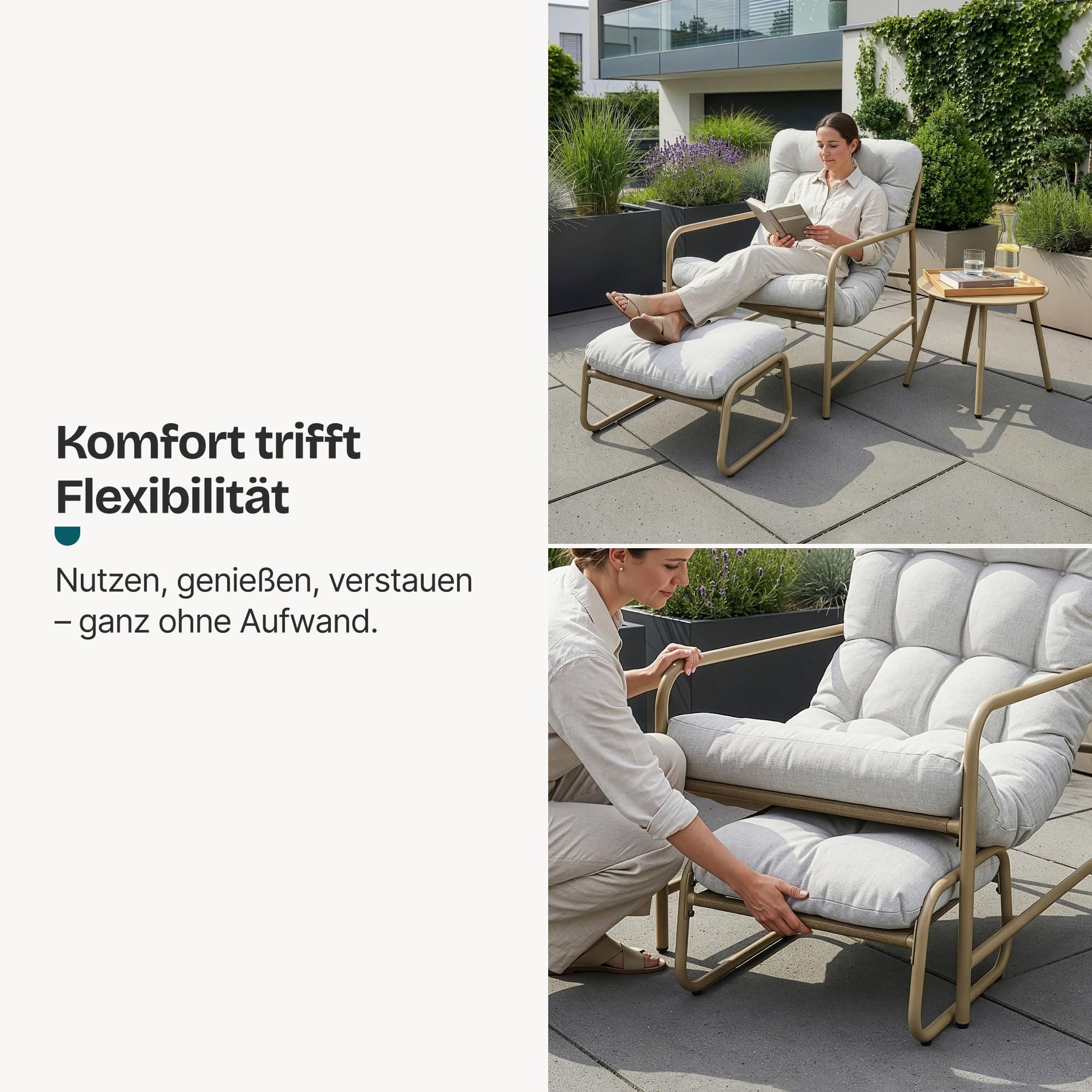 [en.casa] Gartenmöbel Set Trerdfjoa 3-teilig Balkonmöbel Beige/Grau