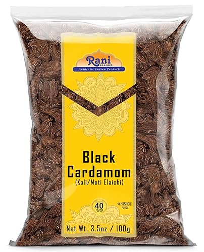 Rani - Cápsulas de cardamomo negro (Kali Elachi) - Especias indias enteras de 3.5 onzas (3.53oz) Todo natural Vegano Apto para gluten Sin OMG