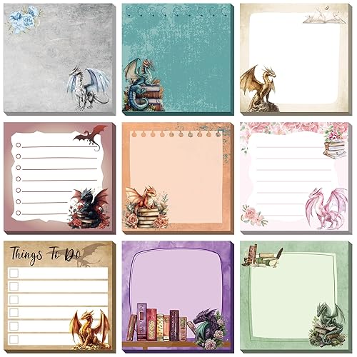 Saypacck 9 Pads Dragon Sticky Notes 3x3 Inch Cute Self Stick Notepads Notes Adhesive Memo Pad Office Decor Gifts for Students School Teacher Meeting Office Supplies - Dragon