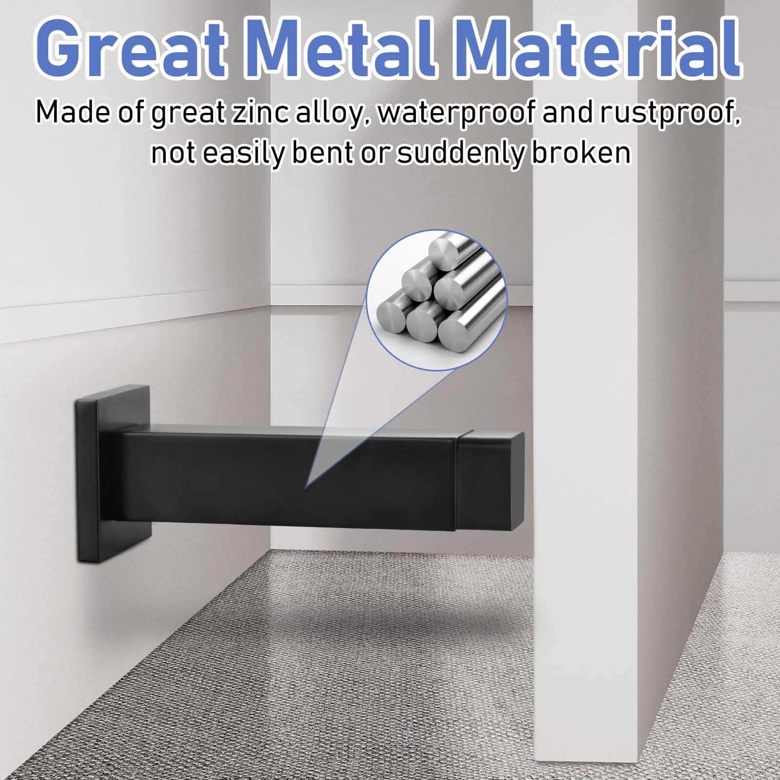 Wall Mounted Door Stop, 3.4 Inch Door Stoppers with Noise Dampening Rubber Top, Black Metal Doorstop Indoor, Wall Protector Door Holder for Living Room, Bathroom, Bedroom - Image 4