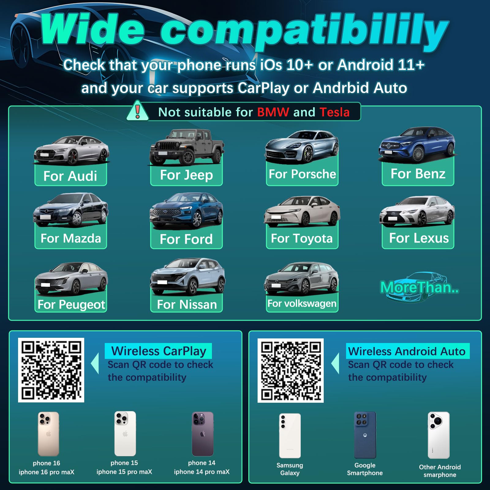Bezprzewodowy adapter CarPlay 2 w 1 / adapter samochodowy z systemem Android 5,8 GHz połączenie WiFi Bluetooth, konwertuj przewodowy na bezprzewodowy, Plug & Play Dongle Car Play do
